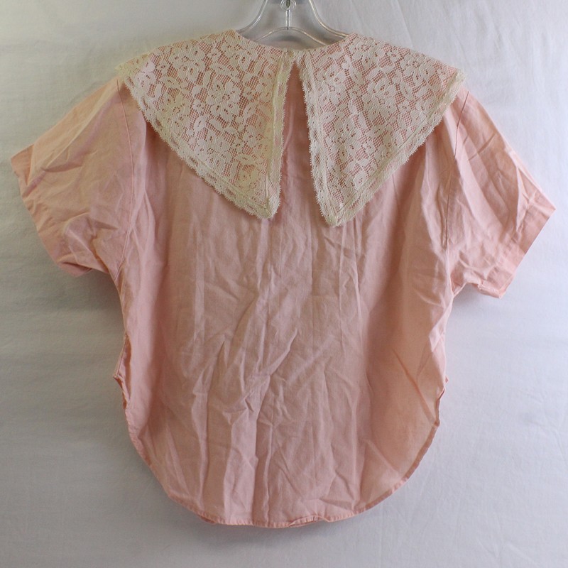 Vintage Handmade Light Pink Button-Up Shirt Lace Collar Women&rsquo;s Size Medium