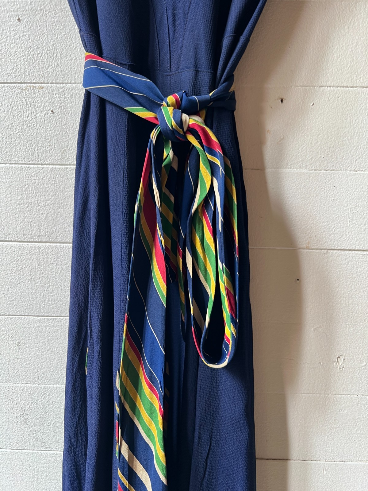 Vintage 1940s Blue Dress Striped Accents AS IS – 34x28x43 AR FL