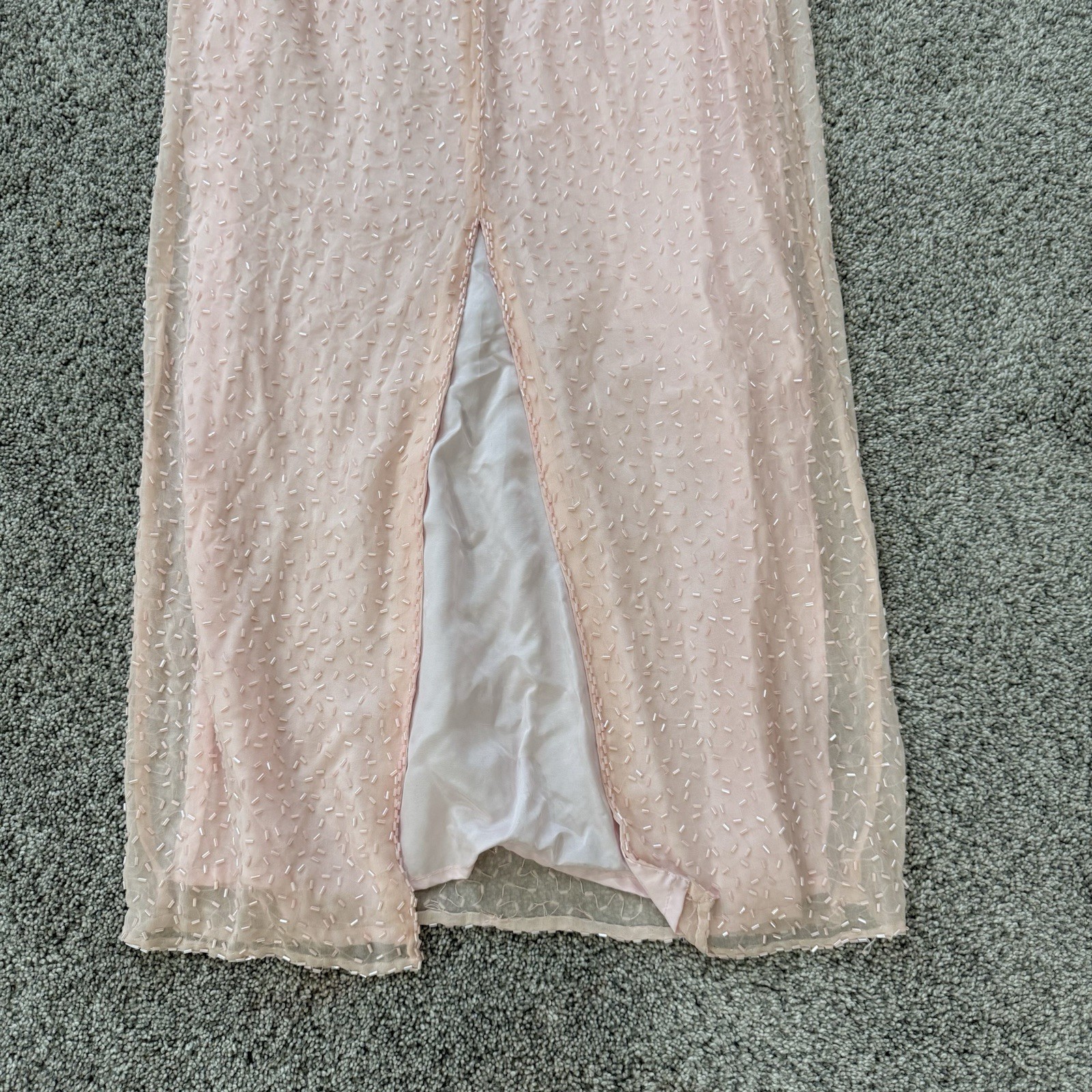 Vintage Martha Madden Light Peach Beaded Sequin Maxi Formal Dress Lined Women S
