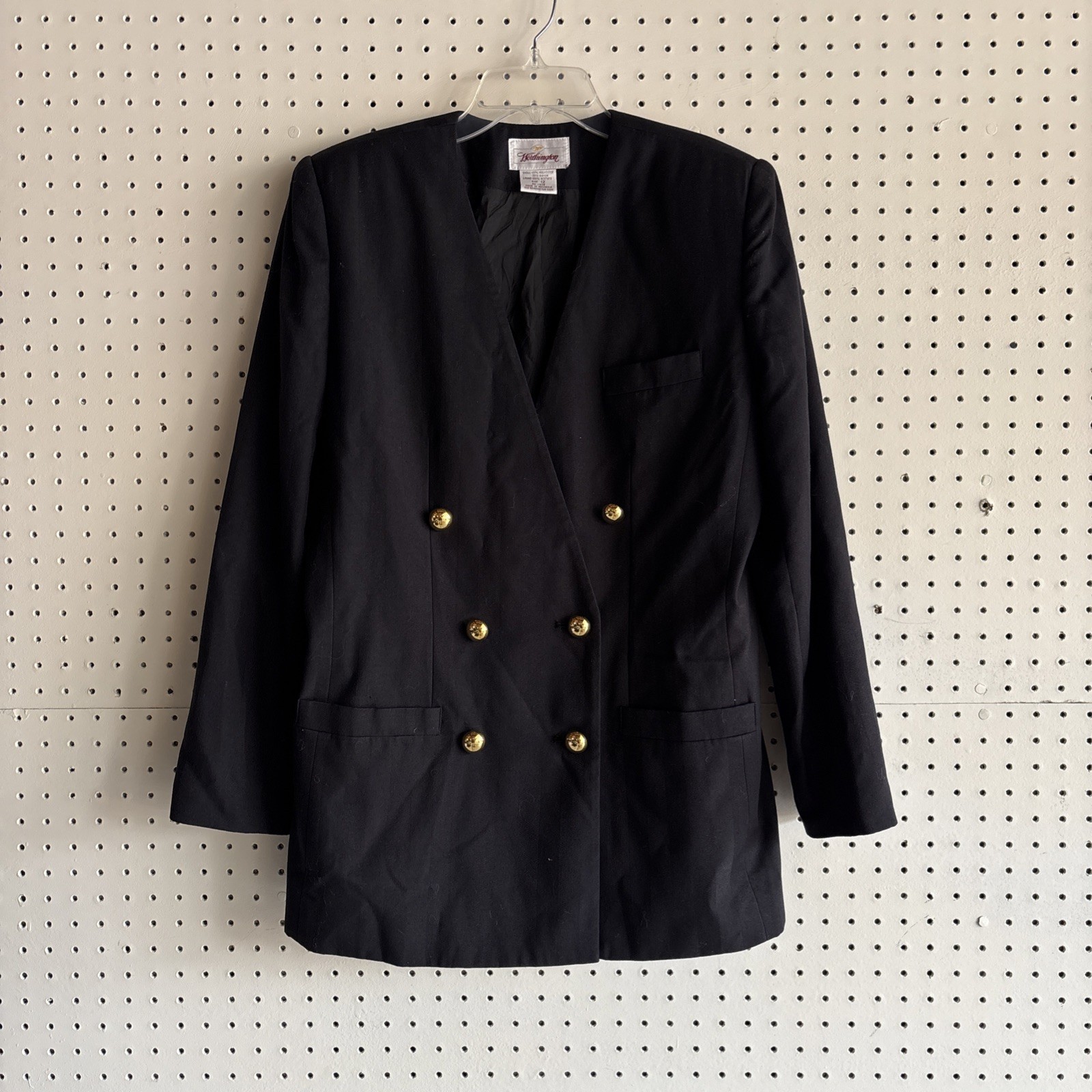 Vintage 90s Worthington Women&rsquo;s Skirt Jacket Set in Black & Gold Buttons sz 4-6