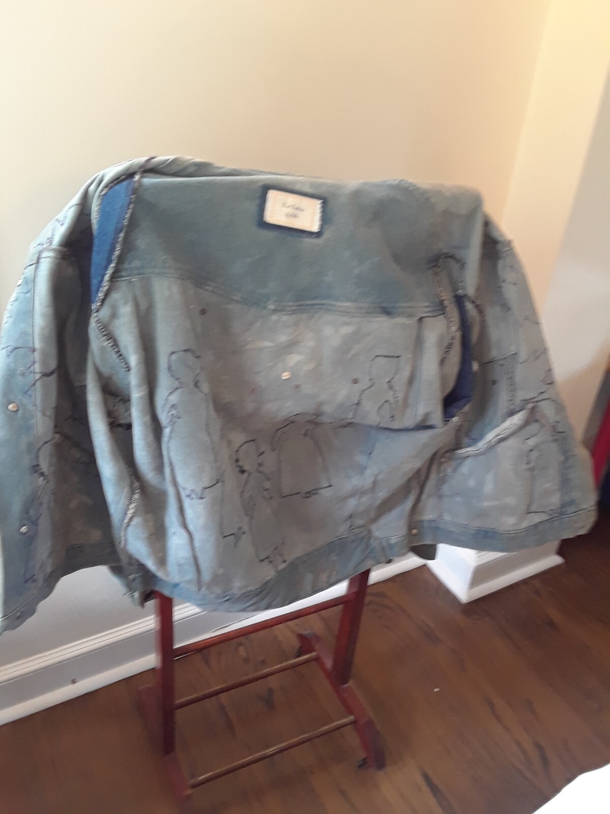 80s BoHo Embellished Jean Jacket Flowers Figures Trinkets Lace by Lilla