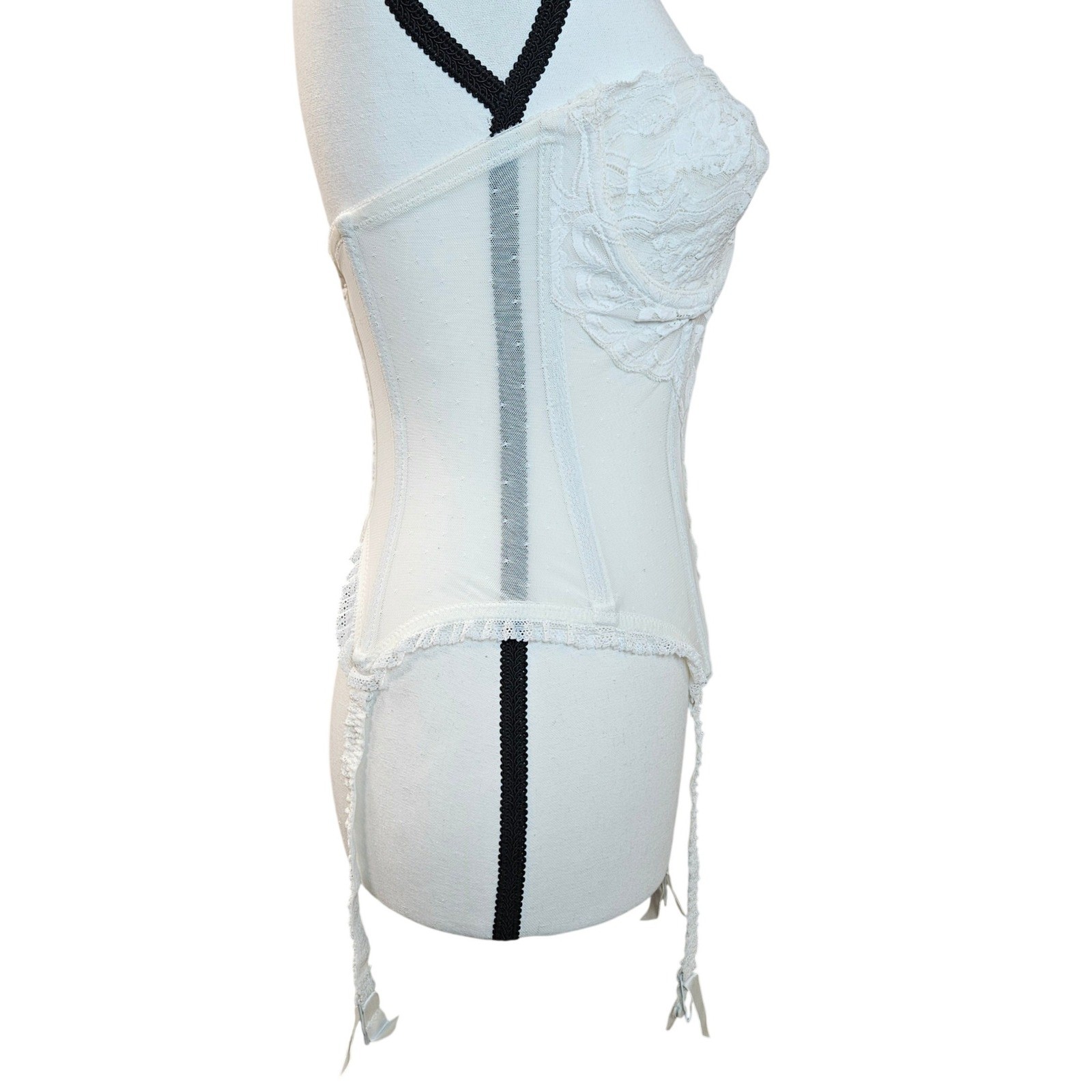 Vintage Vanity Fair White Lace Bustier Corset Garter Lingerie Coquette VTG
