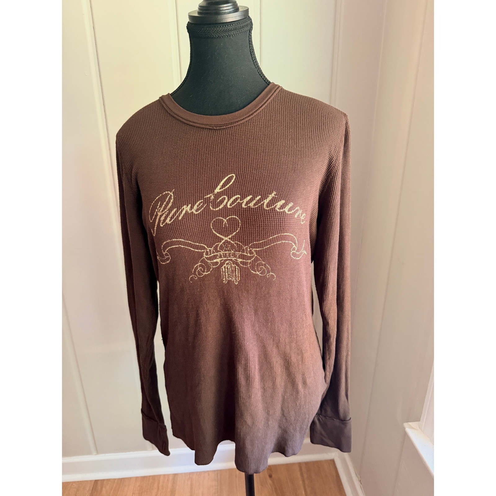 Vintage 2003 Juicy Couture Silver Tag Brown Thermal Graphic Long Sleeve Top XL