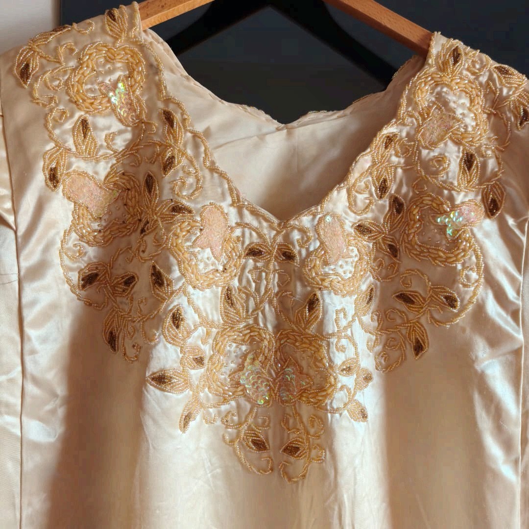Vintage Algerian Constantine Chemsa Gandoura Gold Embroidered Dress Used