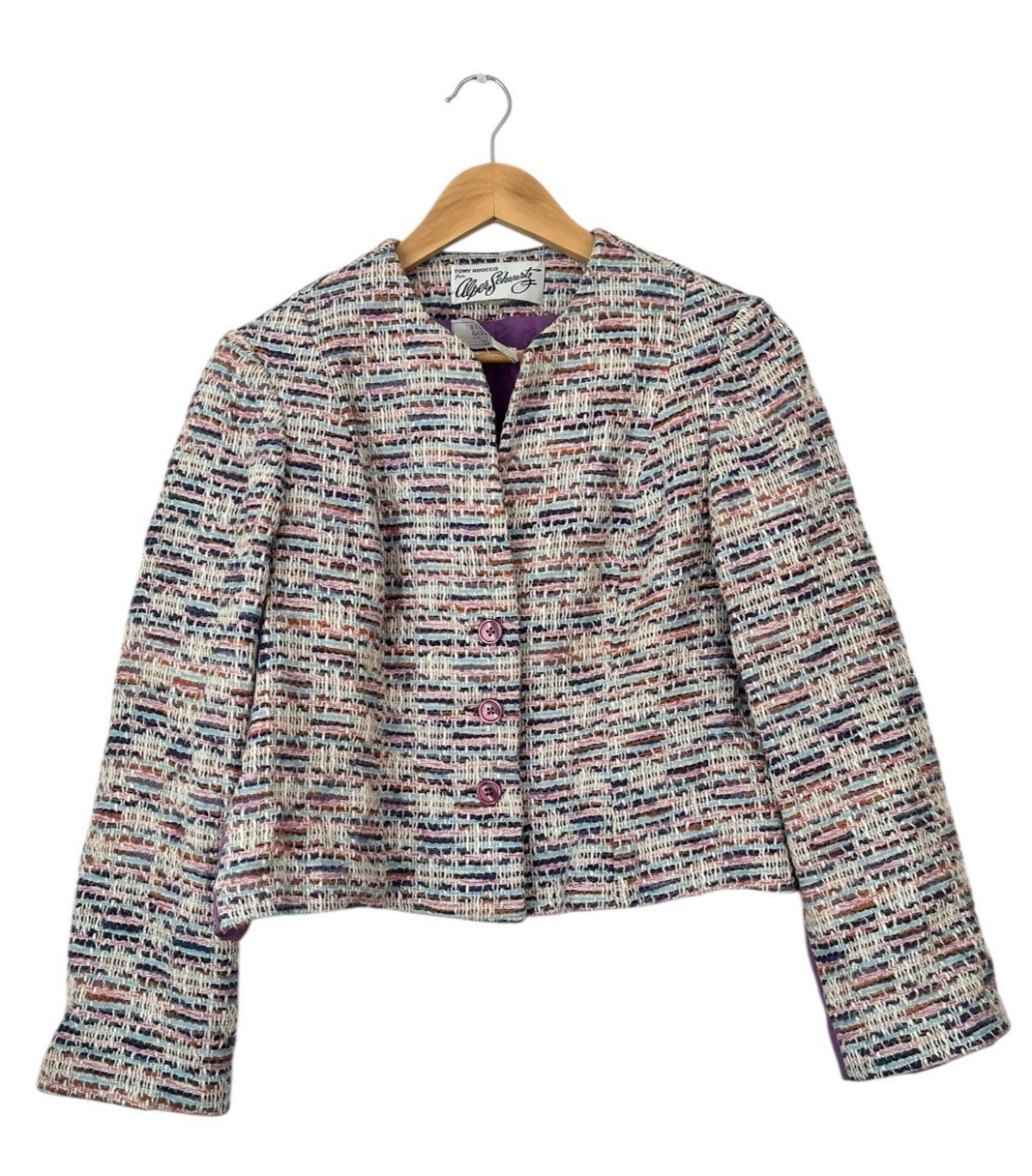 Vtg Bergdorf Goodman Alper Schwartz Purple Tweed Check Jacket Blazer 1960s Large