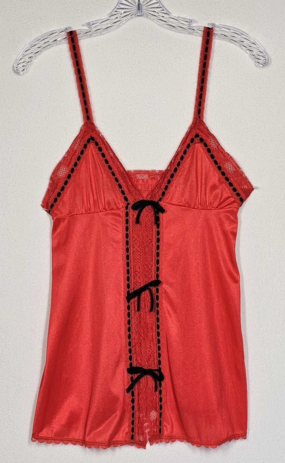 Vtg Pandora 2 Pc Sheer Peignoir Set Red Black Chiffon Small Babydoll Negligee