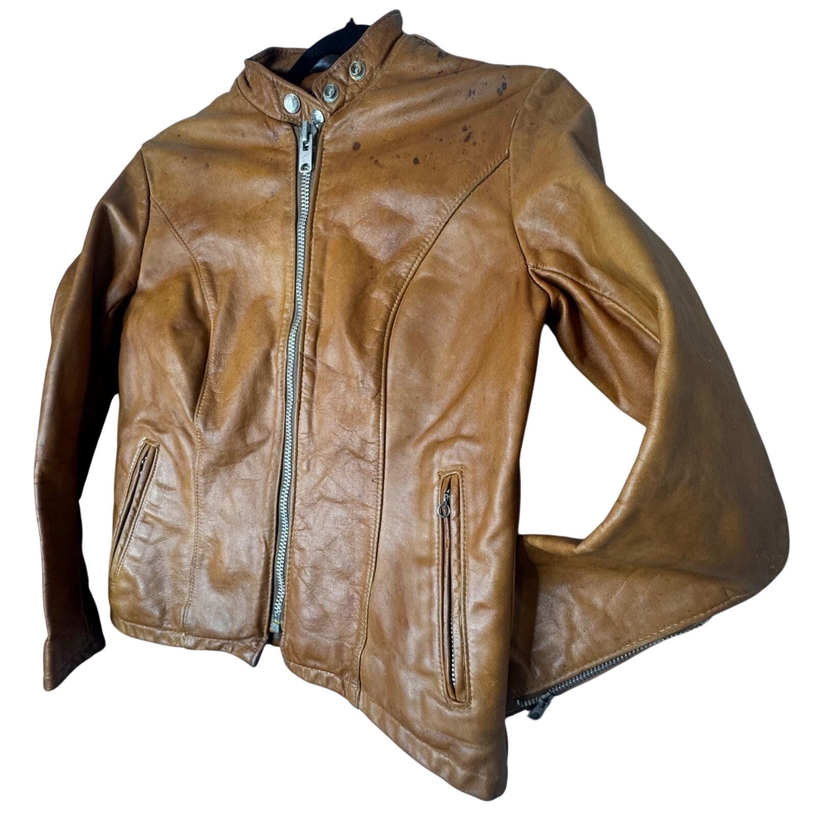 1940s Schott Cafe Racer VTG Moto Brown Leather Jacket Talon Zipper Biker Medium