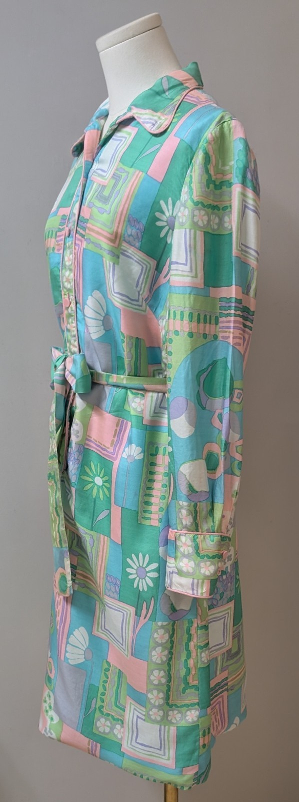 Vintage 70&rsquo;s Silk MOD Psychedelic Shirt Dress Colony Classics Hong Kong Belt M