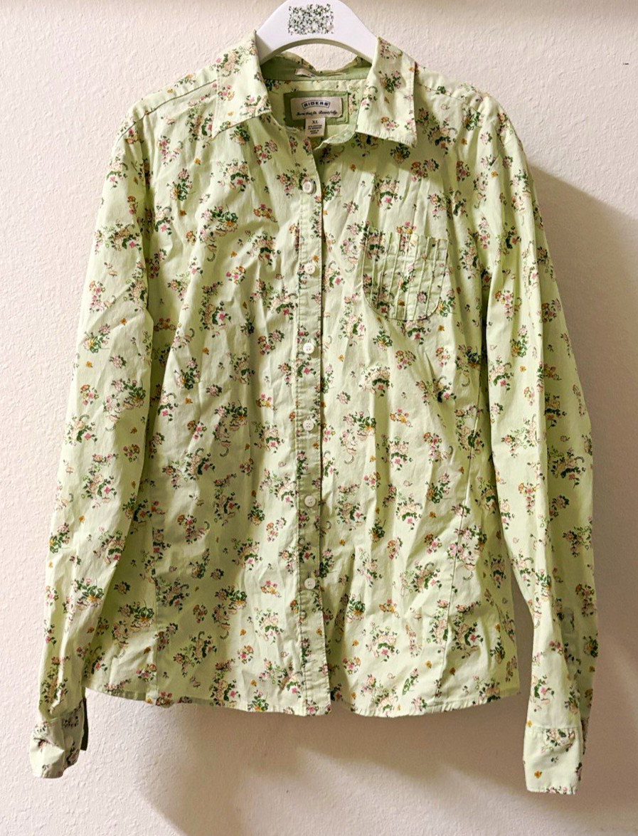 Vintage 2000s Riders Stretch Light Green Floral Button Up Long Sleeve Women&rsquo;s XL