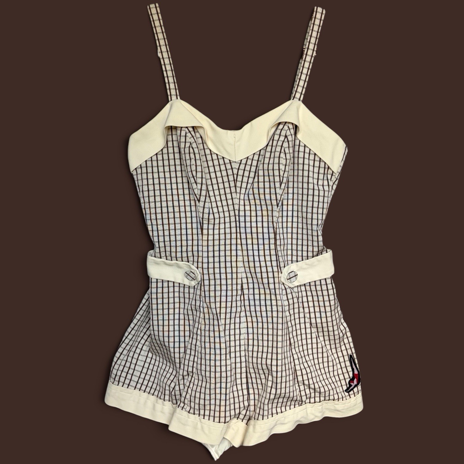 Vtg 70s Jantzen Swimsuit Playsuit Sz 16 (see) USA Made Stripe Pinup Romper Yacht