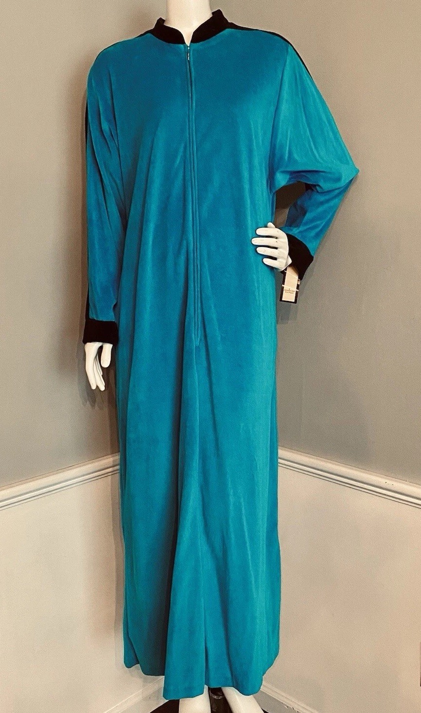 David Brown California Maxi House Dress Zip Front Mod Robe Medium 1970s New