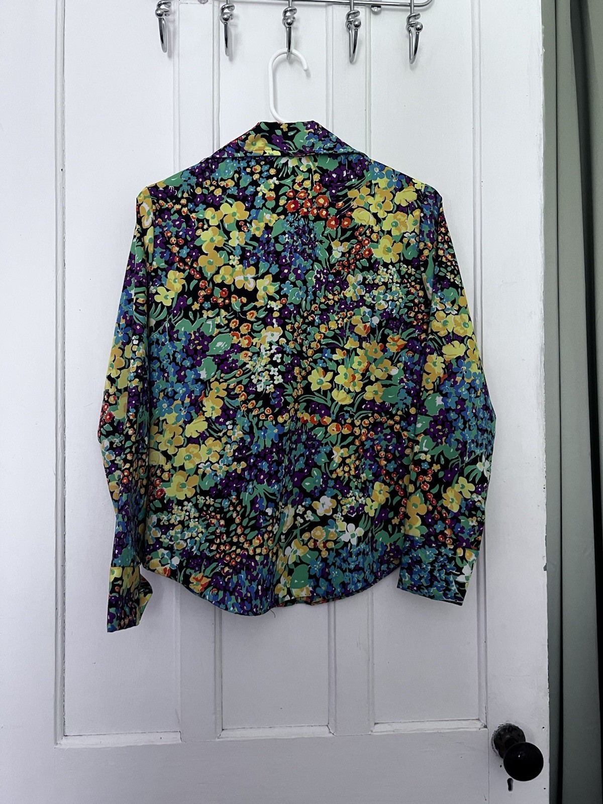 Vintage 70s Sears Jr Bazaar Polyester Floral Long Sleeve Button Up Shirt Size 9
