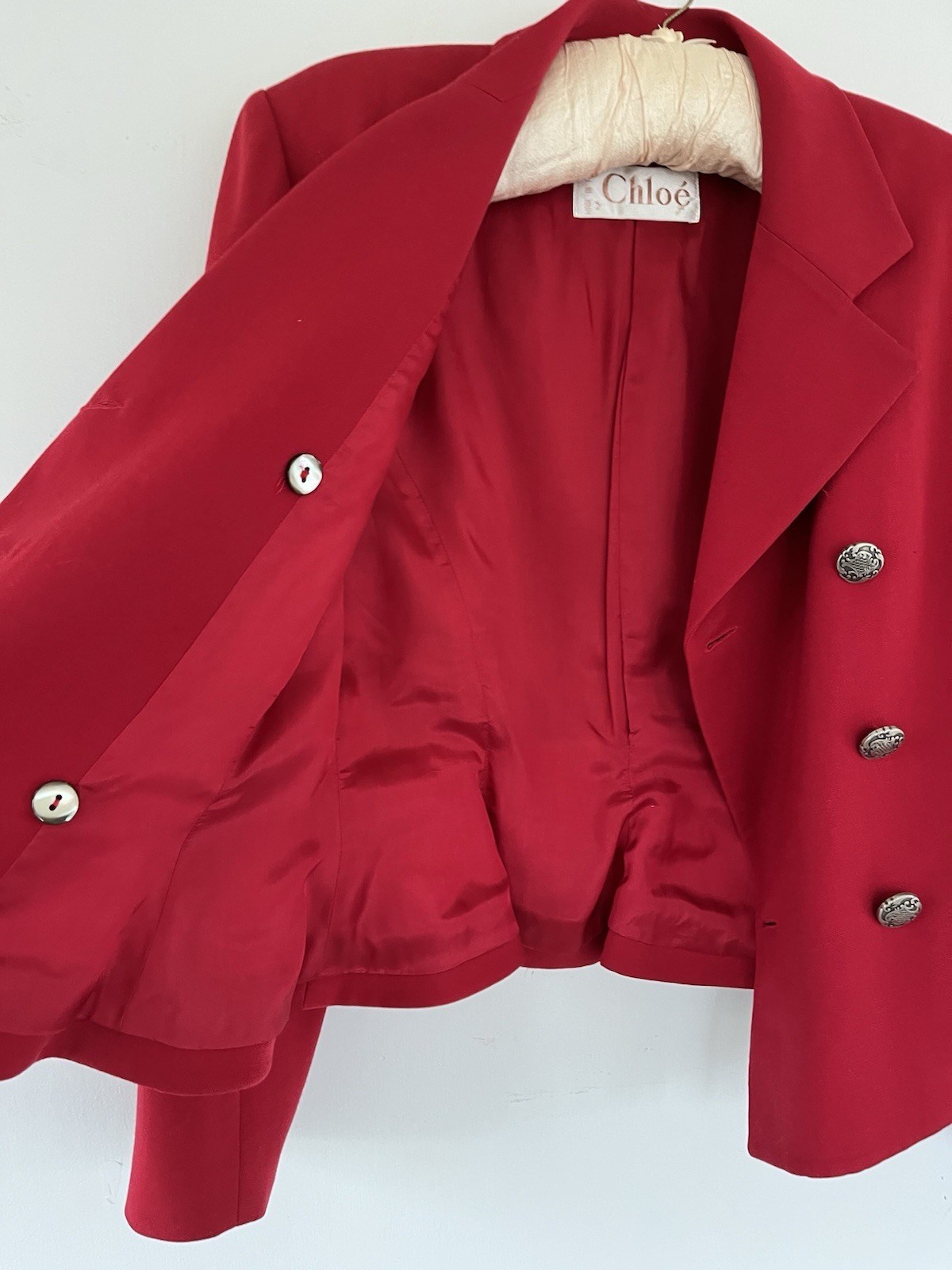 Chloe A/W 1990 Vintage Red Runway Jacket Coat Martine Sitbon Silver Buttons