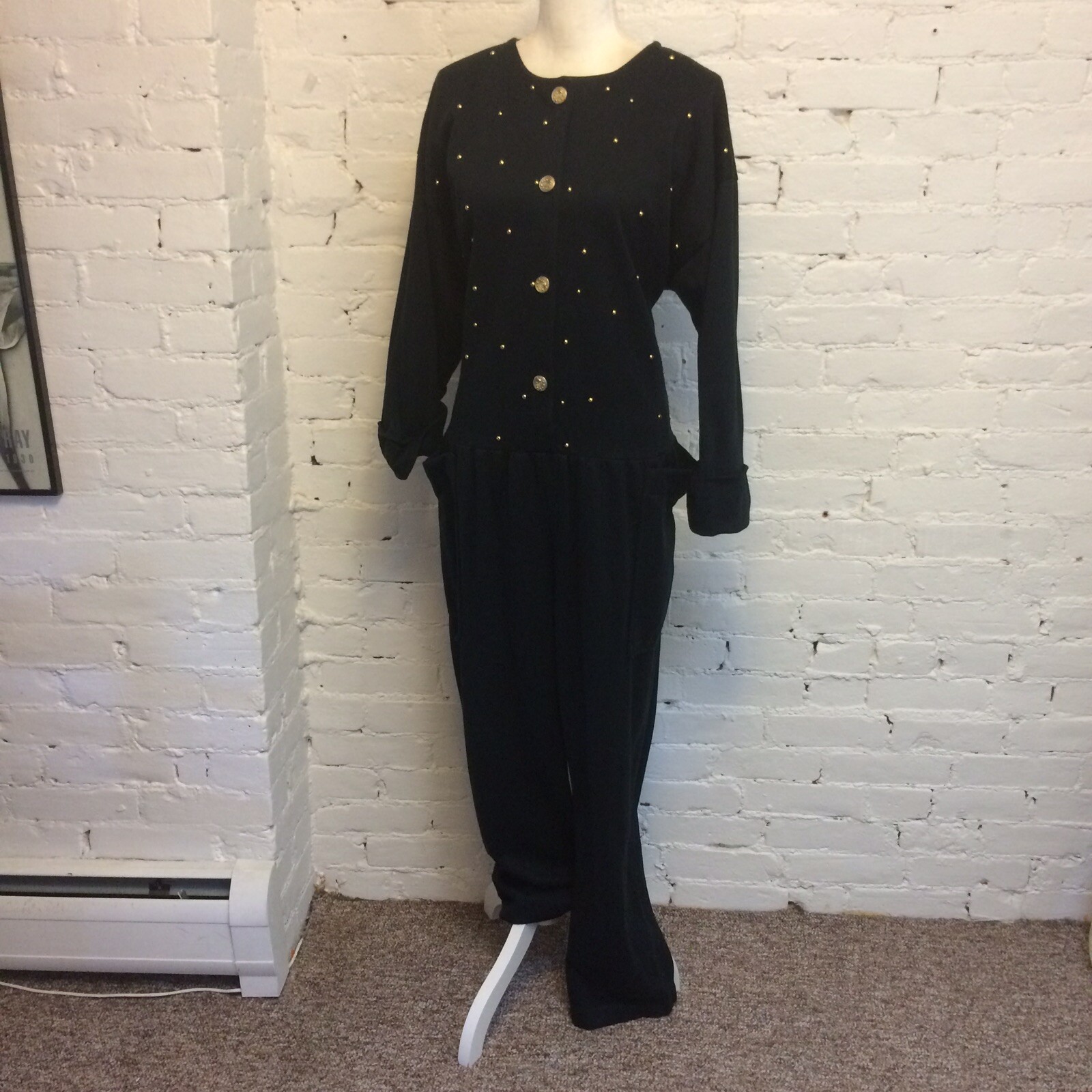 VTG 80s David Brown California studded jersey jumpsuit black size L
