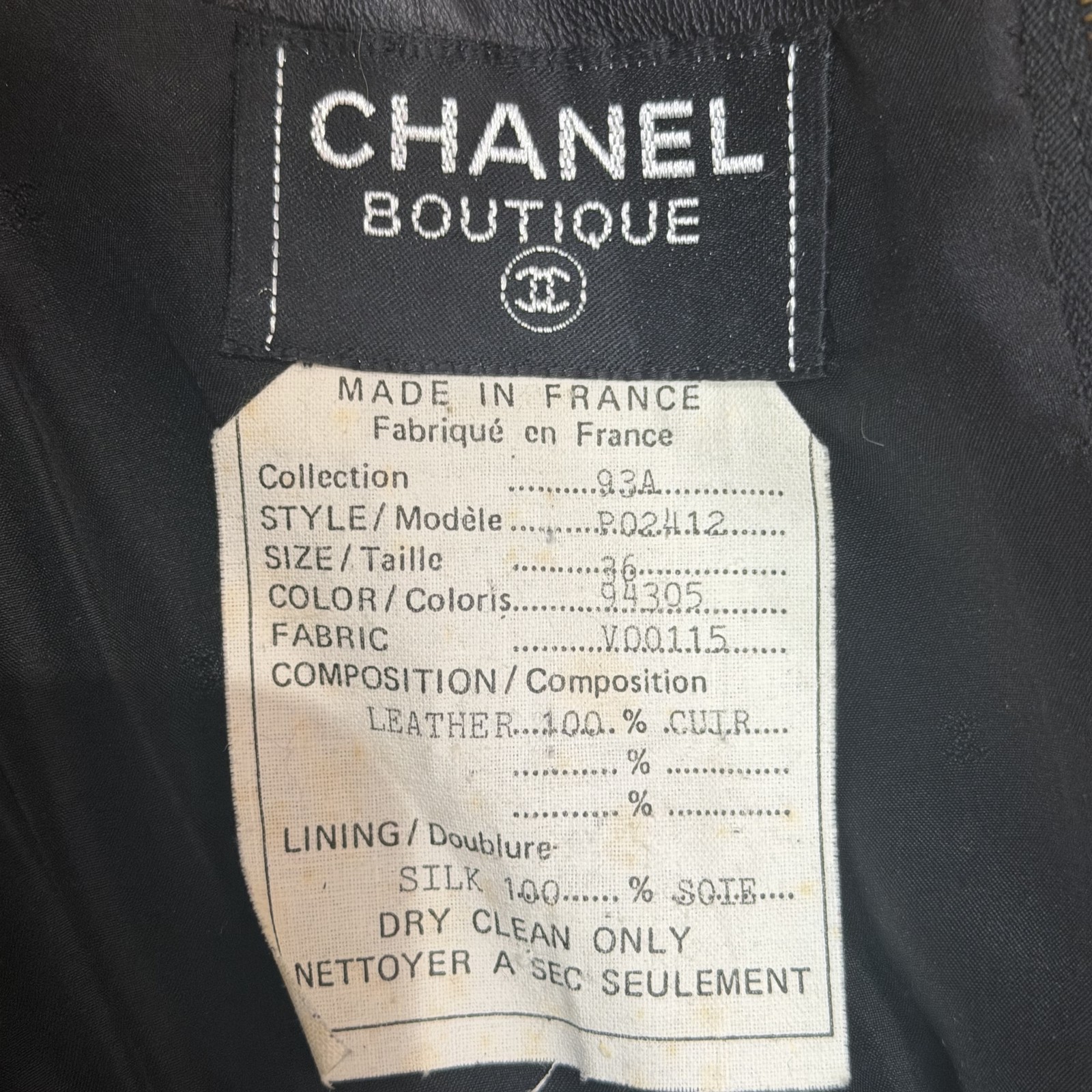 Chanel 1993 Black Gold Fishbone Leather Chain Dress CC Buttons