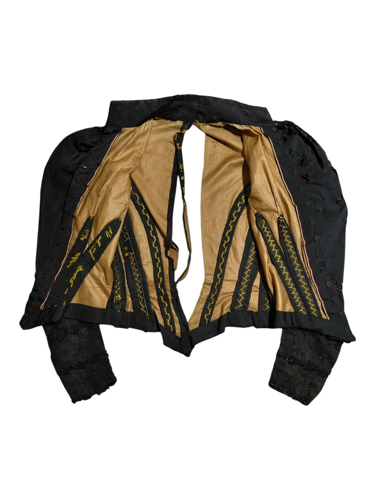 Antique 1890s Victorian Mourning Bodice Silk Faille FrenchJet Beads Wounded Bird