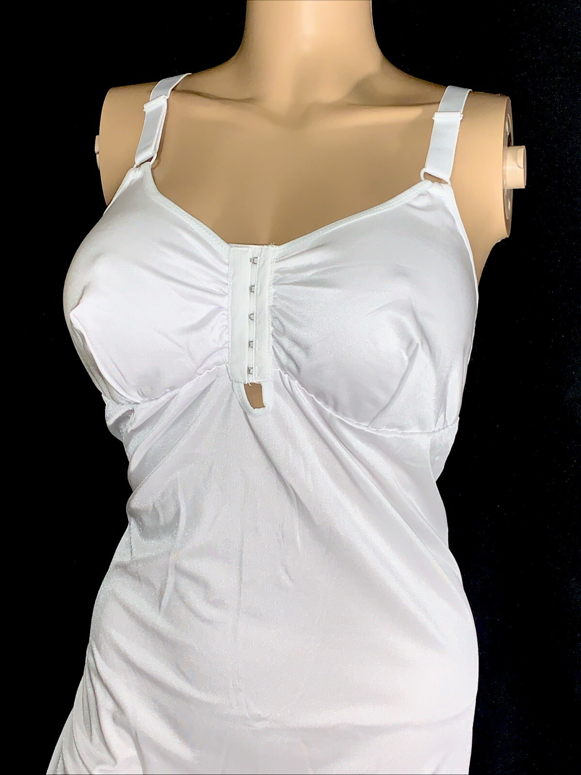 46 2X White Satin Sleek Silky Stretch Spandex Front Hook Bra Long Full Slip