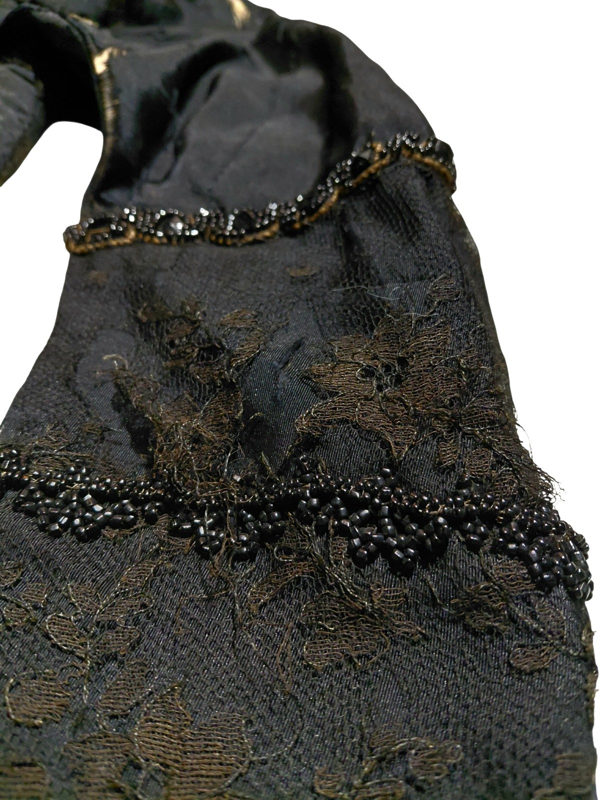 Antique 1890s Victorian Mourning Bodice Silk Faille FrenchJet Beads Wounded Bird