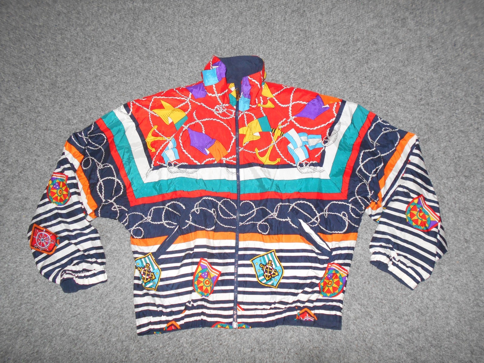 HEAD VTG 90&rsquo;S NAUTICAL PRINT WOMENS LARGE ABSTRACT ART TENNIS JACKET