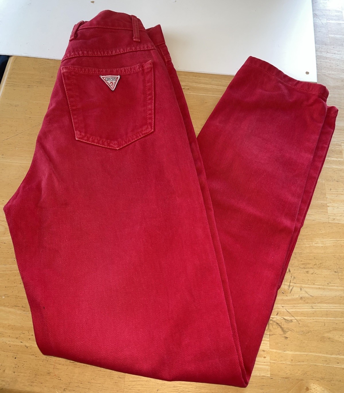 Vintage 1990s Guess Jeans High Rise Scarlet Red Denim Barrel Tapered Mom USA 28