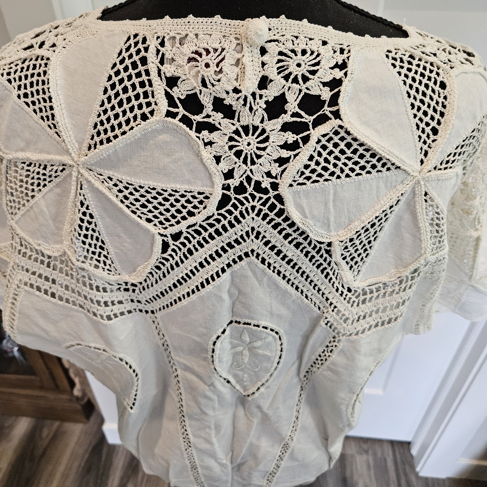 VTG NOS Hand Made BANDO Crochet Lace 100% Cotton Linen Tunic Large Women&rsquo;s Top