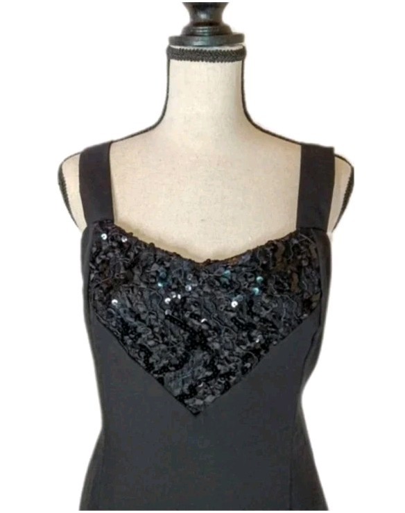 Vtg 80s Lori Max II Black Beaded Sequin Cocktail Wedding Dress Embroidered M