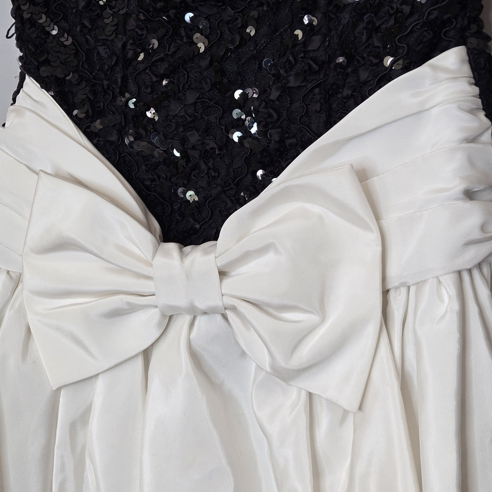 Vtg 80s 90s Strapless Scarlett Sequin Lace Bubble Skirt Prom Dress Big Bow Party