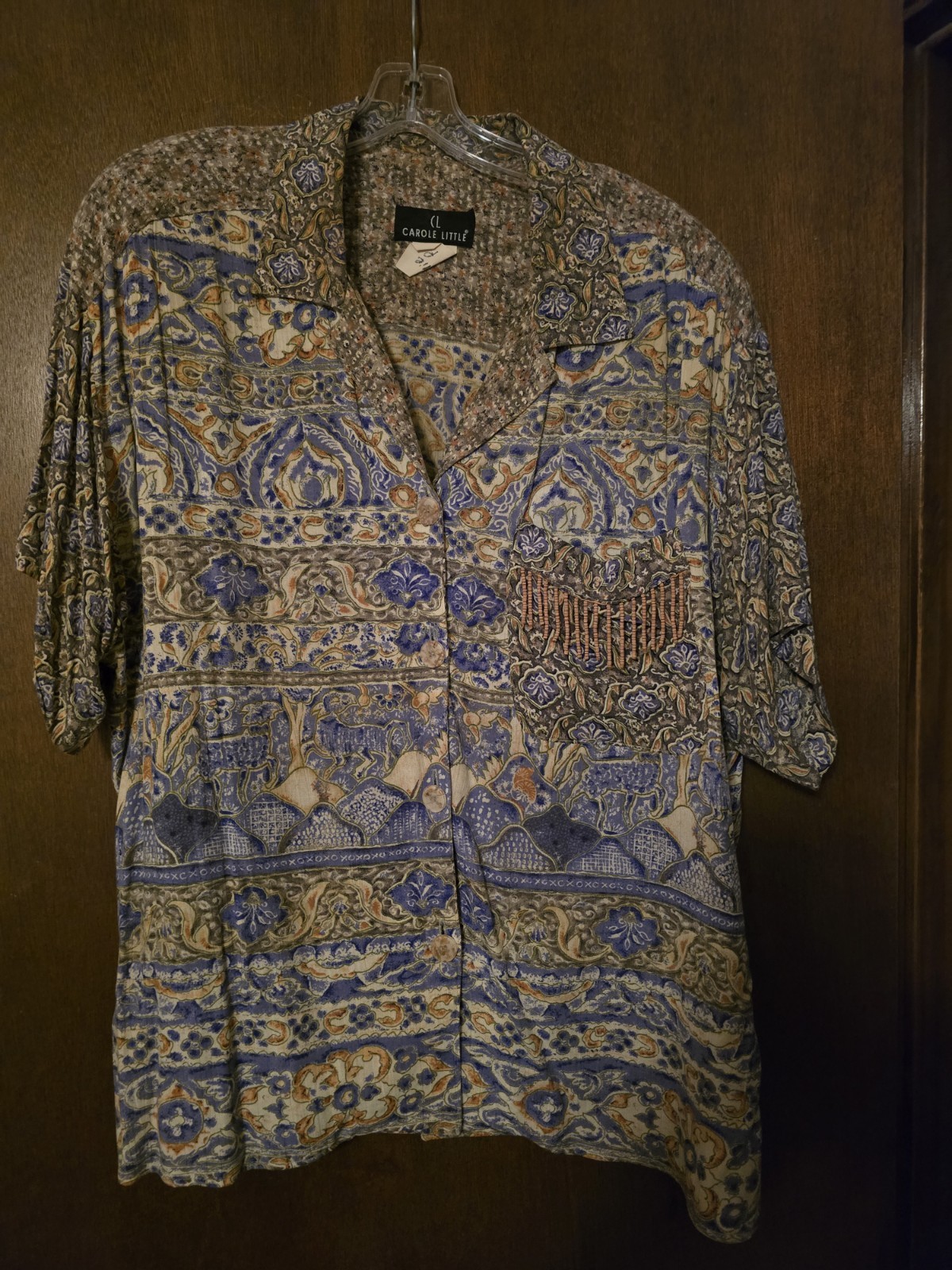 VINTAGE 1990s SIZE 14/16? MID-EAST INFLUENCED BLOUSE WITH BEADING ON POCKET