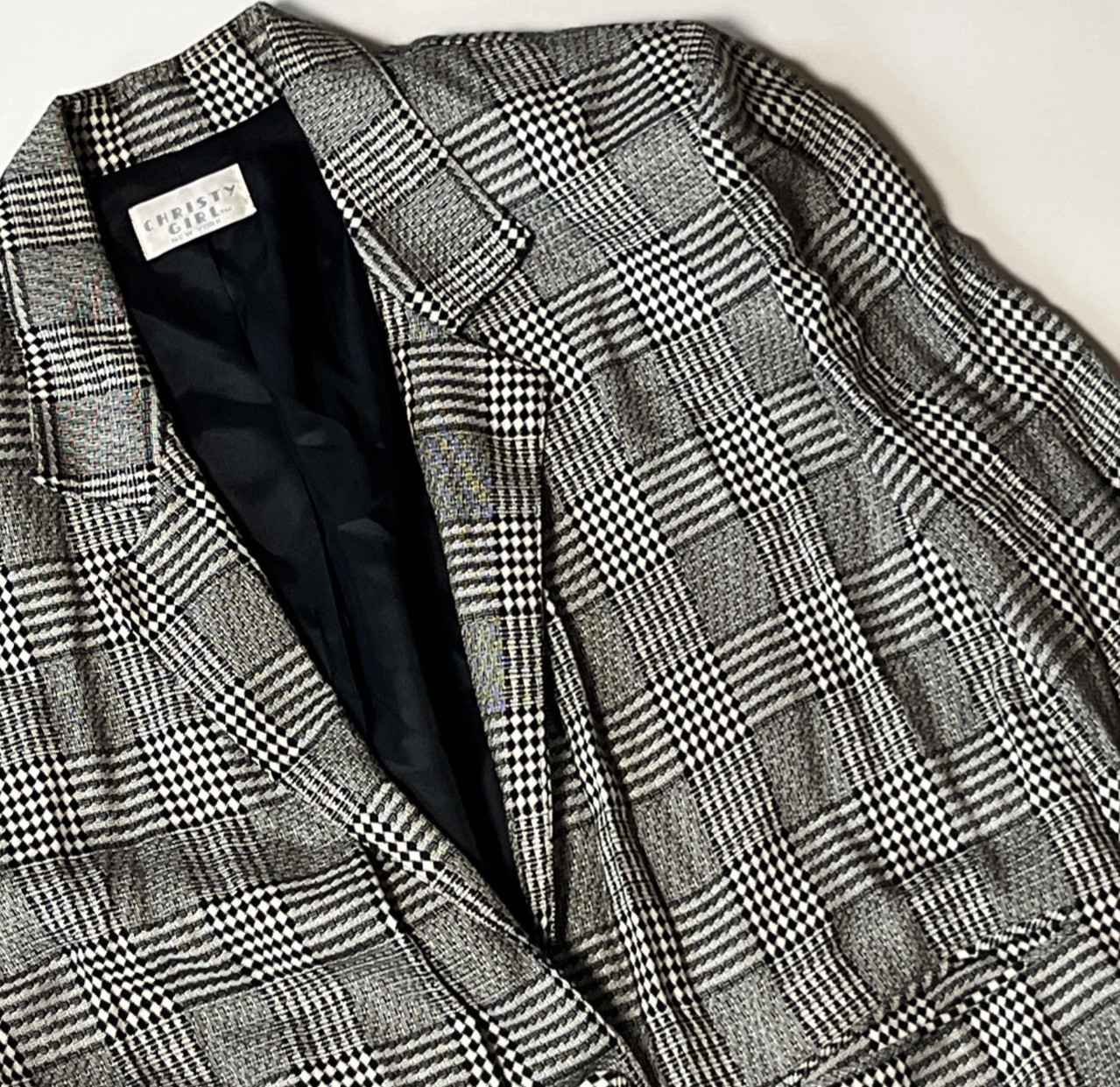 Vintage Christy Girl New York Blazer Size 6 Patchwork Plaid Lightweight Jacket