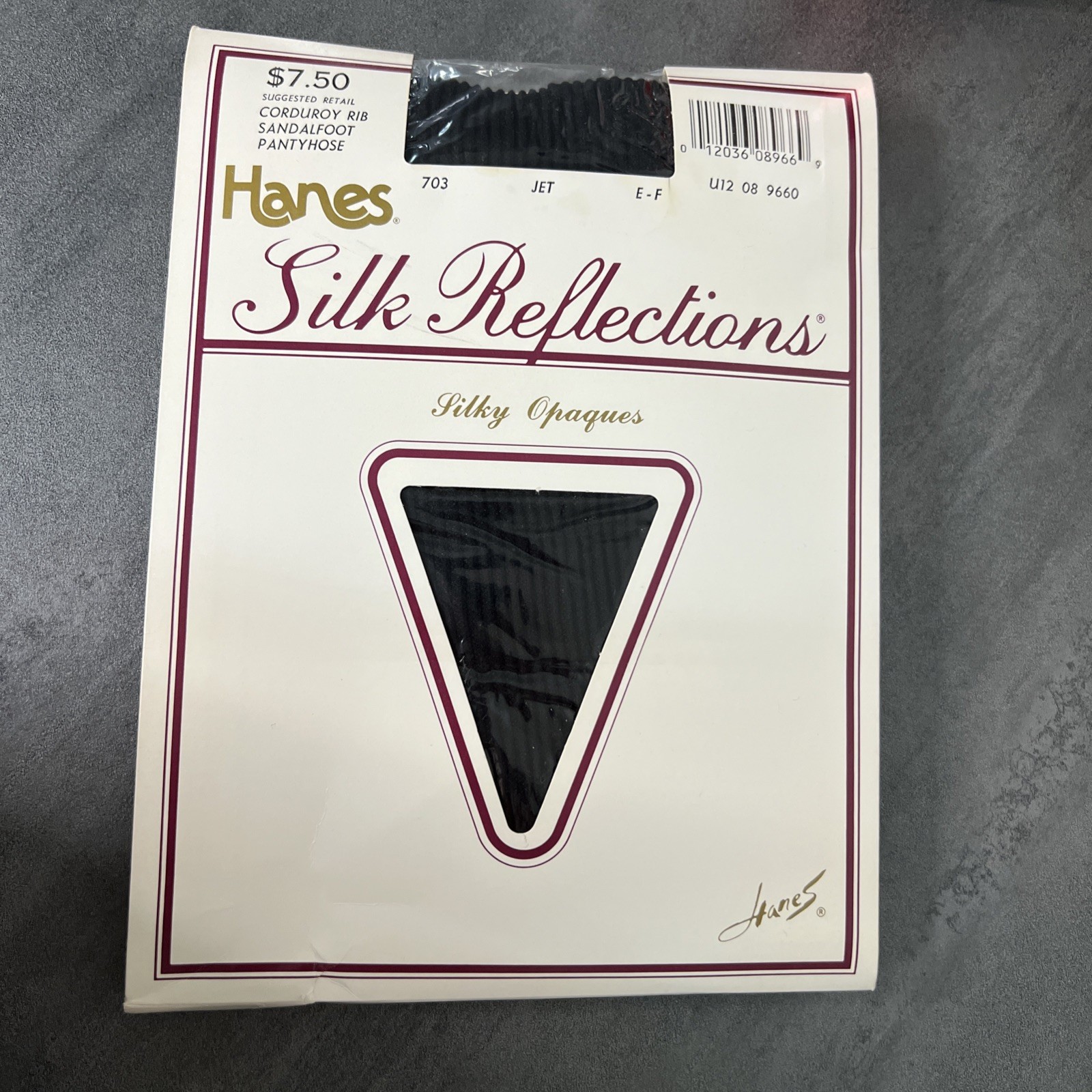 VTG 1990 Hanes Silk Reflections Corduroy Rib Jet Black Sandalfoot Pantyhose E-F