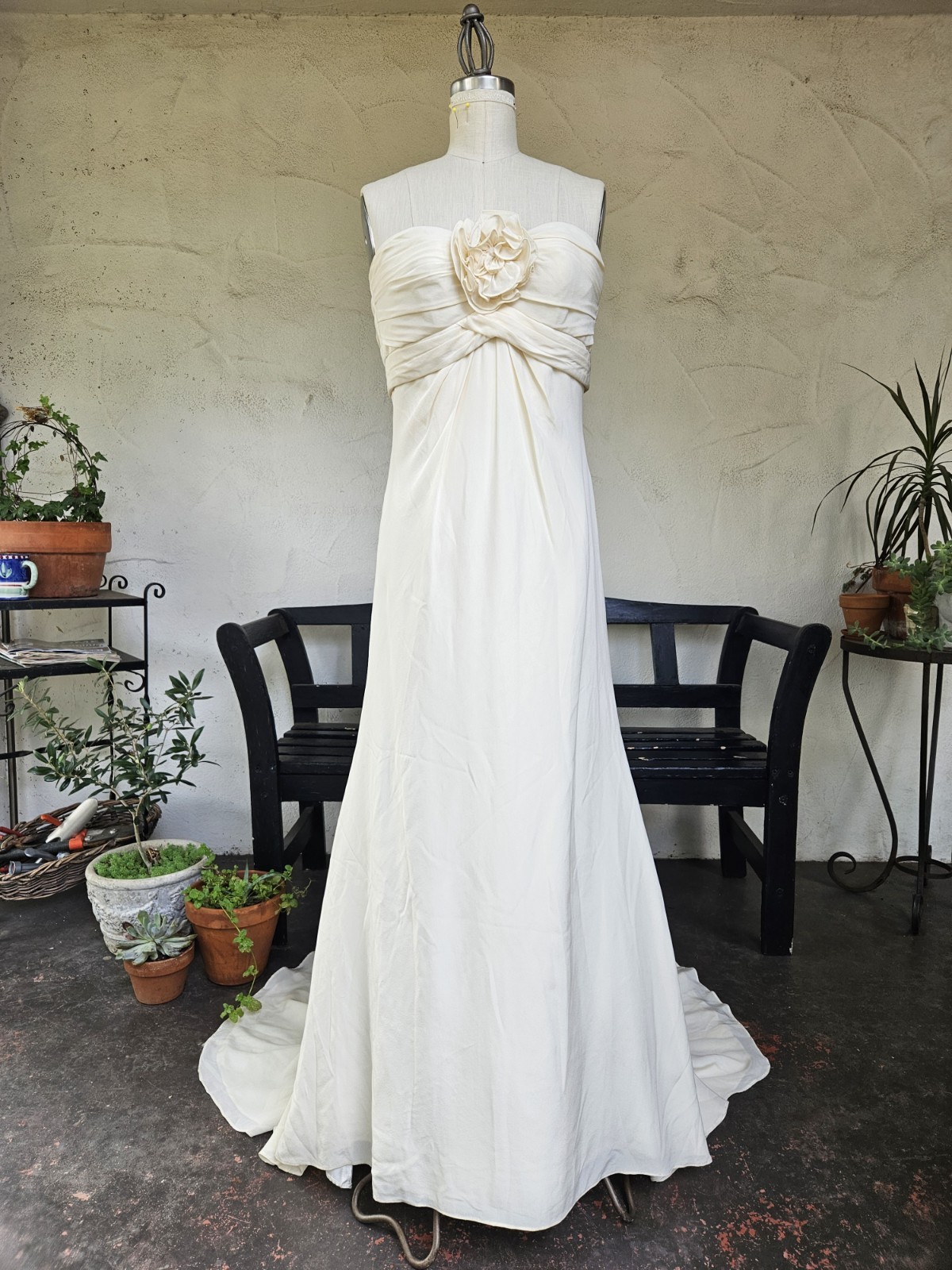 Vintage Y2k 2010s Strapless 100%silk Draped Wedding Dress Greek Grecian Inspired