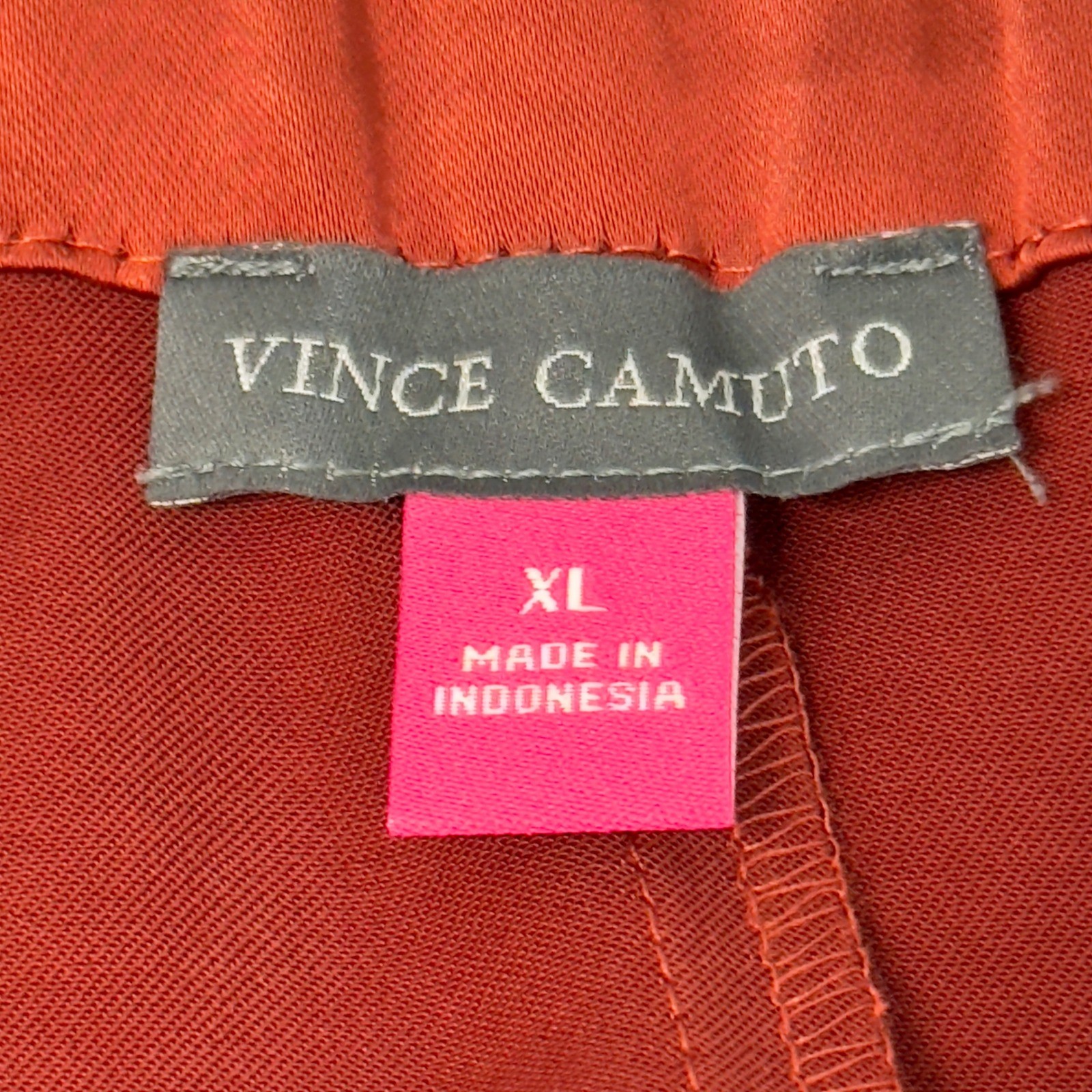 Vince Camuto Rust Orange Satin Button Front Maxi Skirt XL Slit Elastic Waist