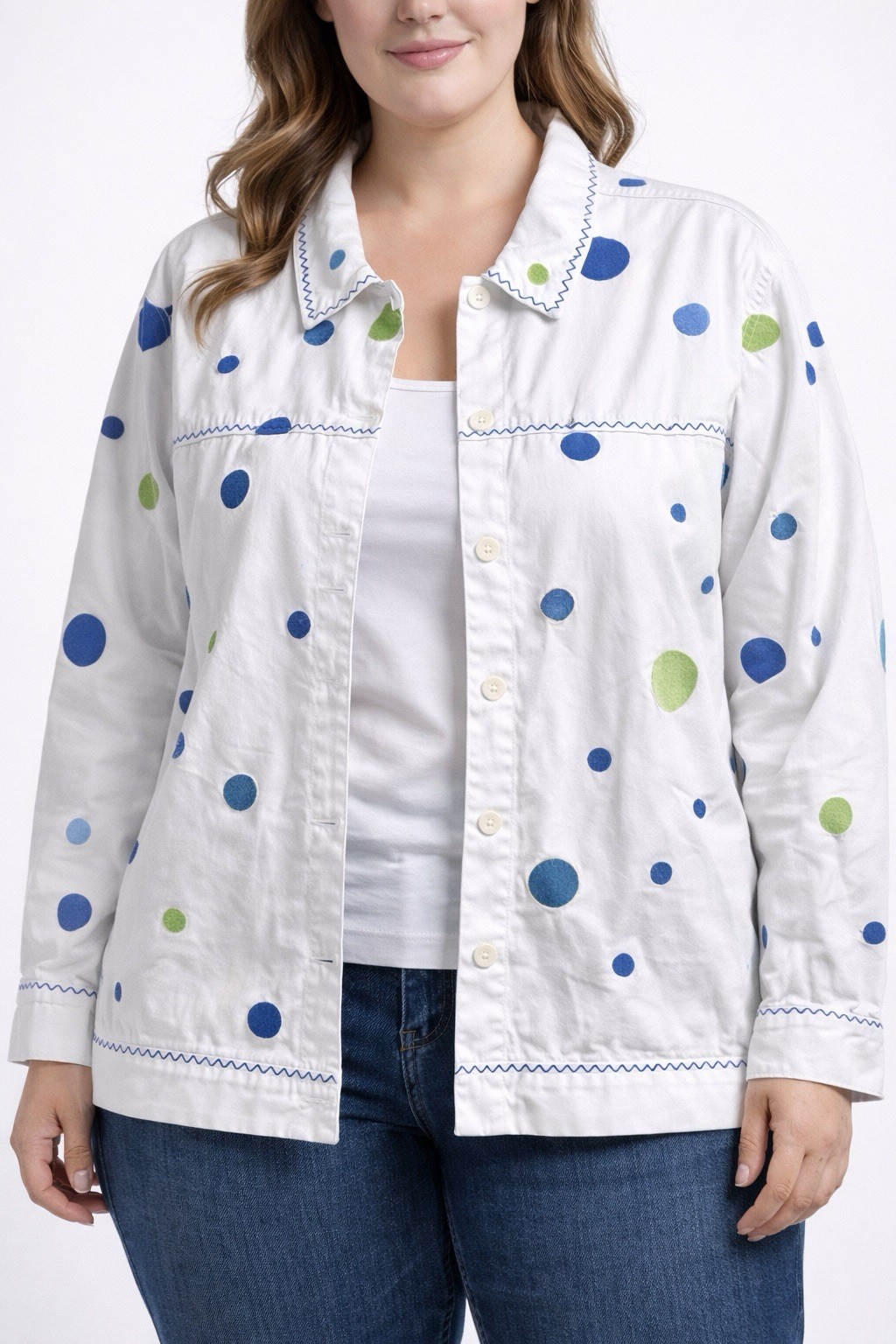Vintage Y2K Embroidered Embellished Bubble Jacket – oversized- white denim – XL