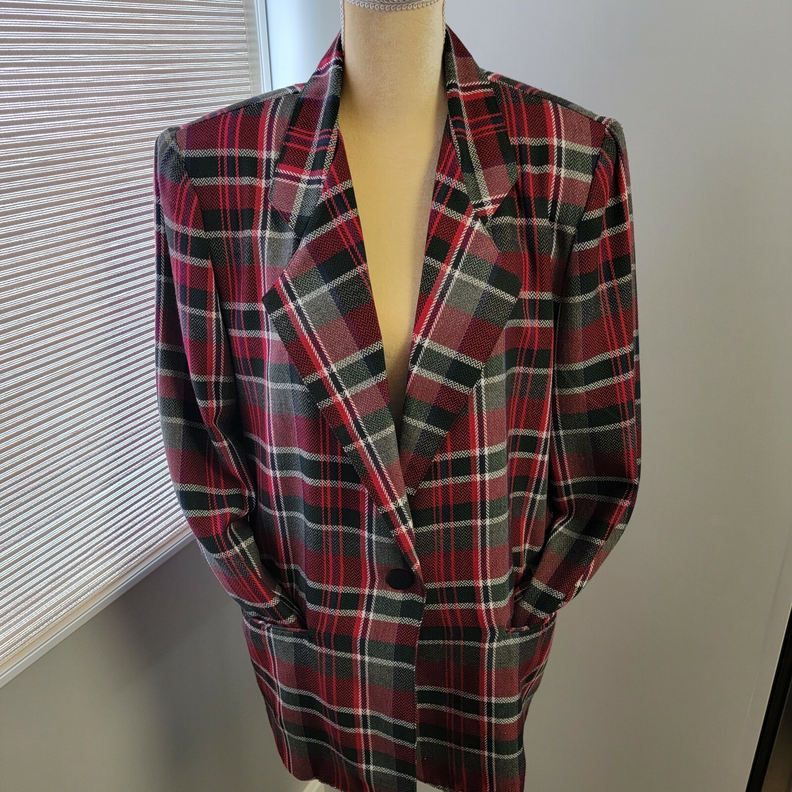 UNITS Vintage Blazer Jacket Red Plaid Size Medium Limited Edition 90s Unisex