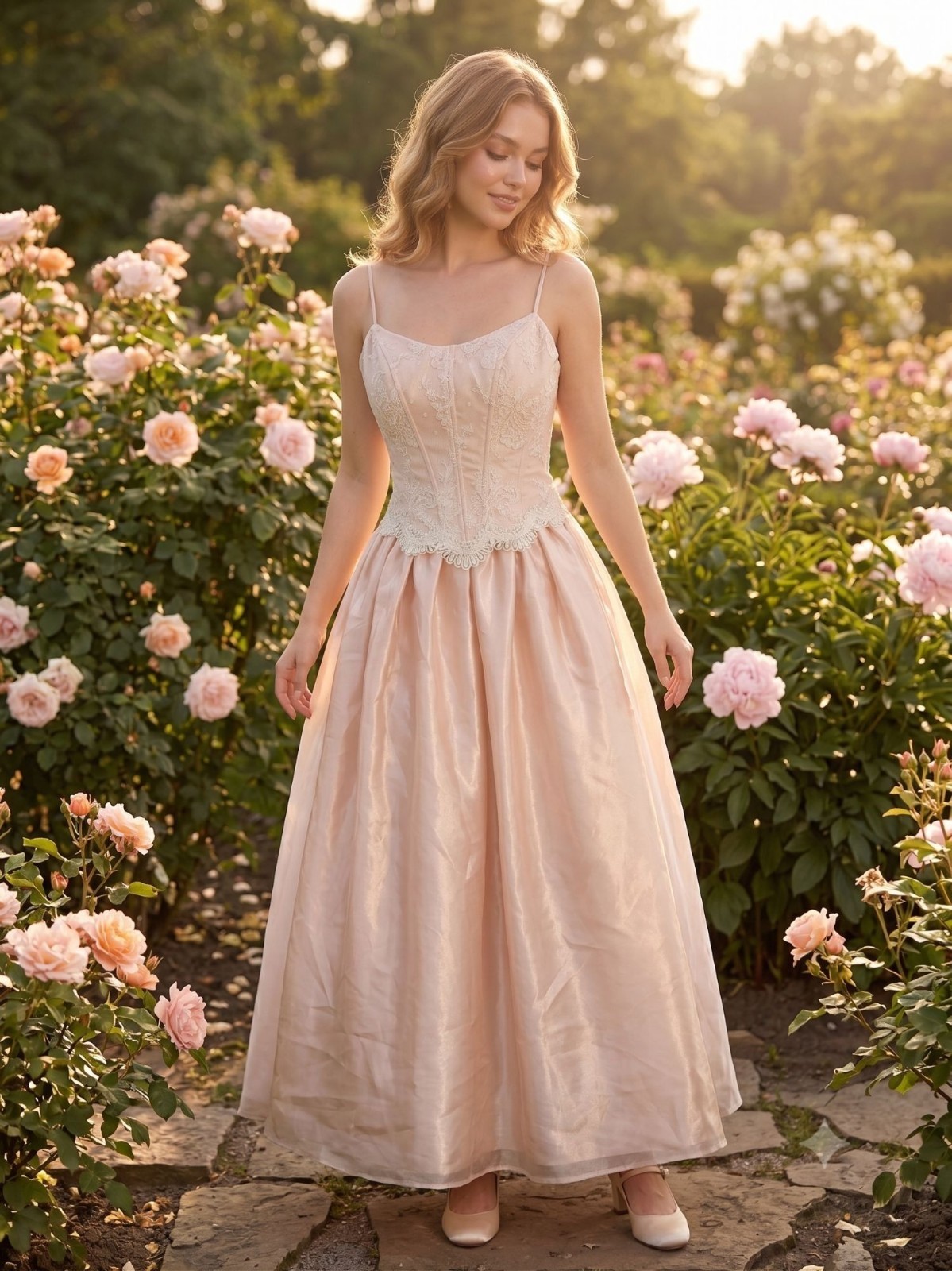 Vintage Y2K Cache Fairycore Dress Blush Pink Organza Corset Bodice Prom Gown 6