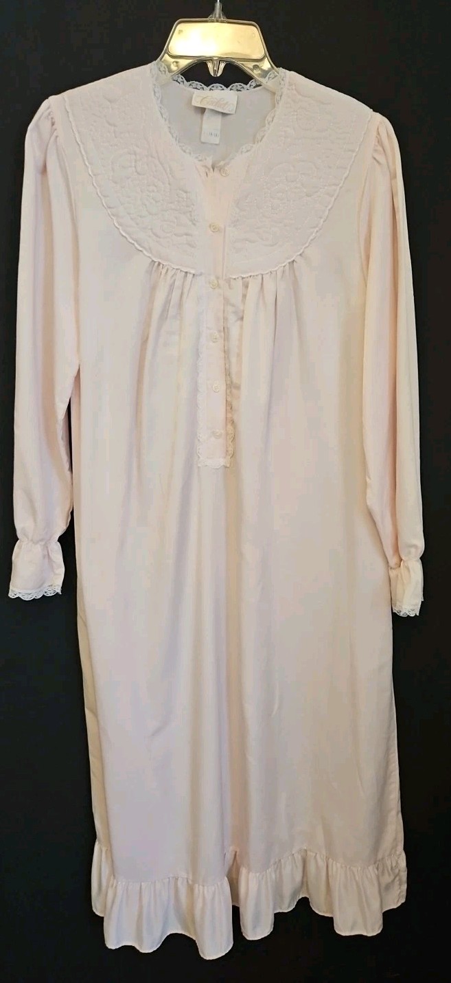 Vintage Cachet Size Large (16-18) Long Pink Embroidered Nightgown