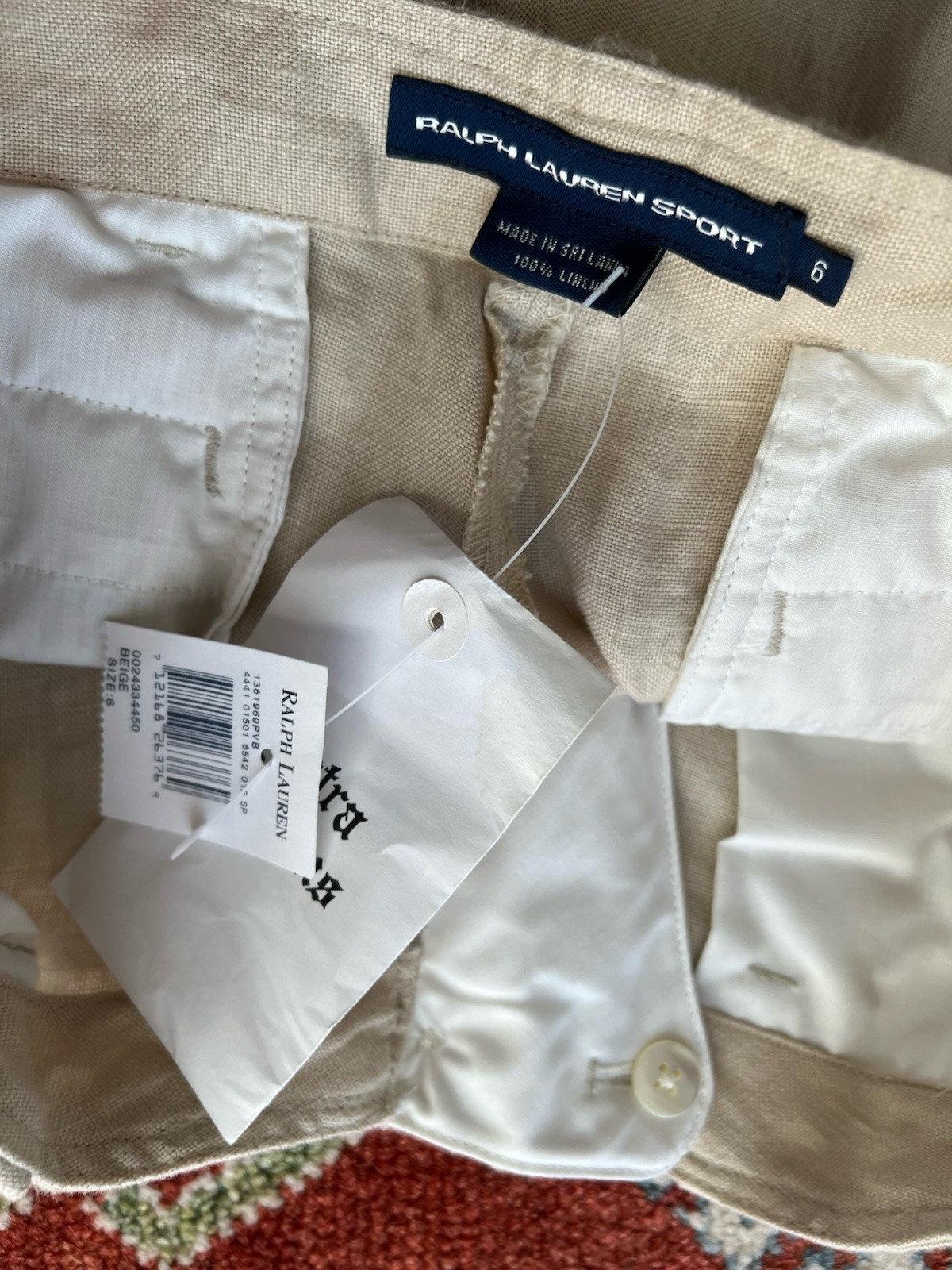 New VTG Ralph Lauren Sport Womens Linen Pants Wide Leg Low rise Sz 6 Beige