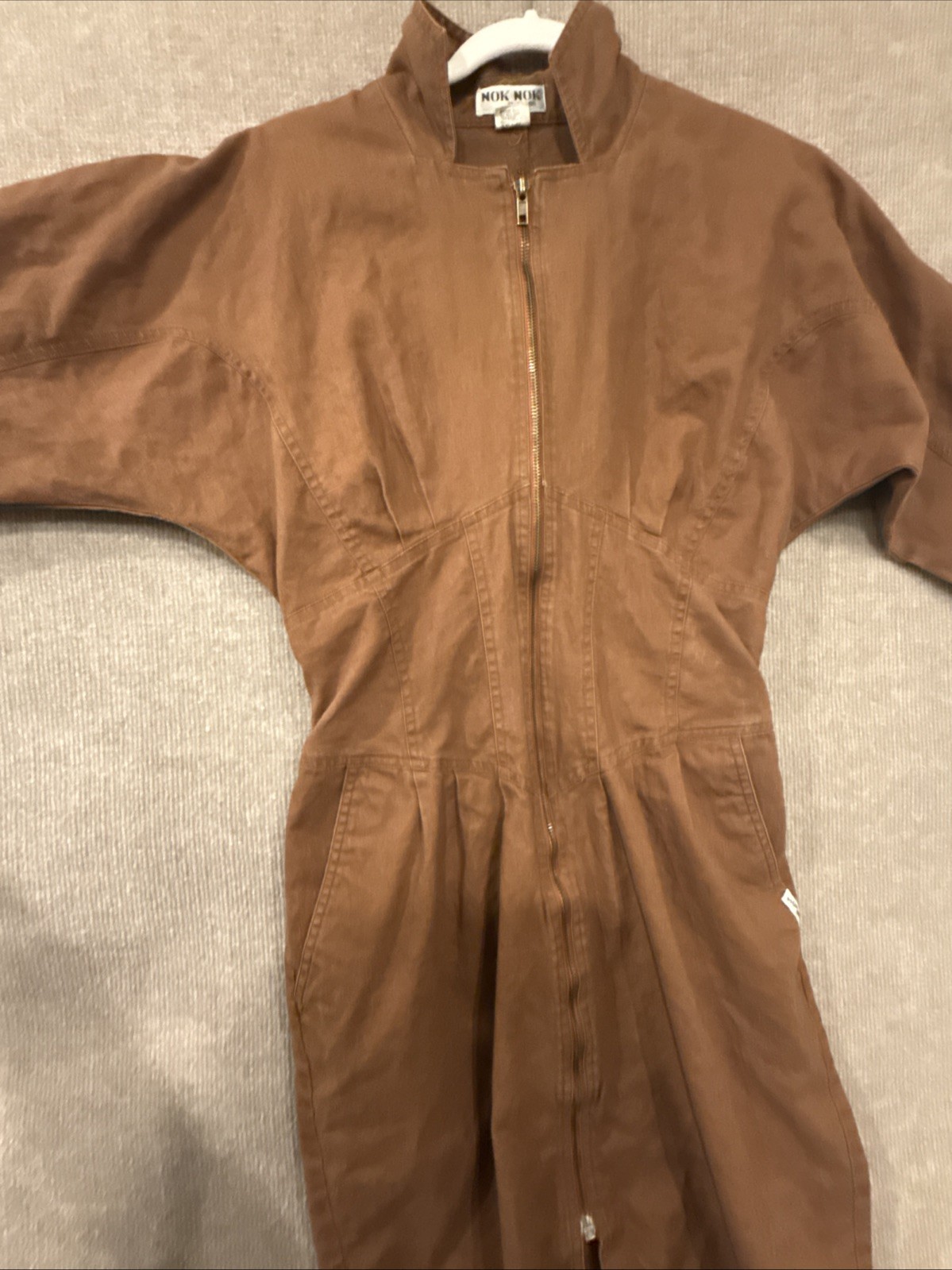NOK NOK Vintage Brown Original 80s Style Dress, Front Zip, Pockets, Unique