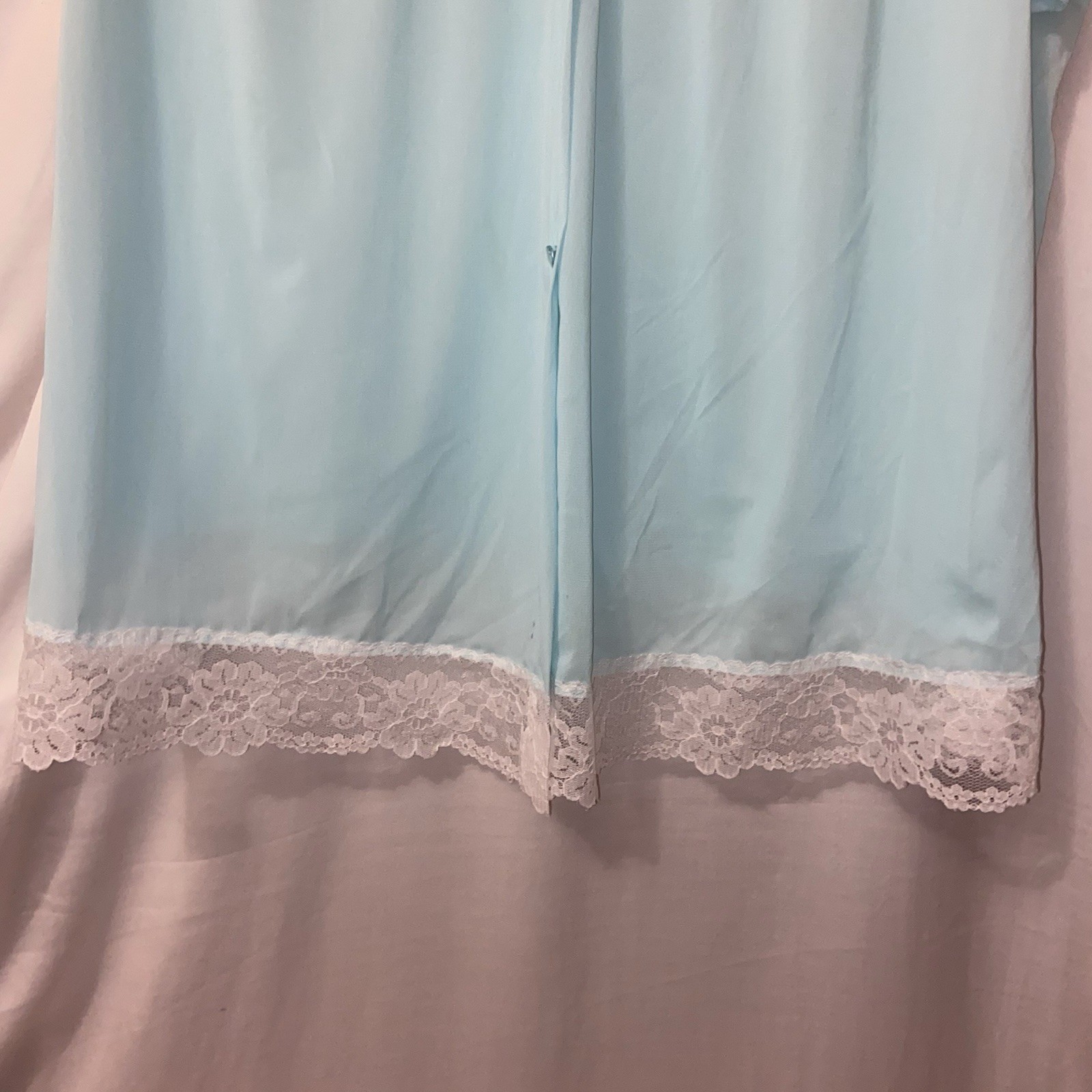 Vintage Vassarette Bed Jacket Nightgown Aqua Blue Lace Trim Made USA XXXL 3XL