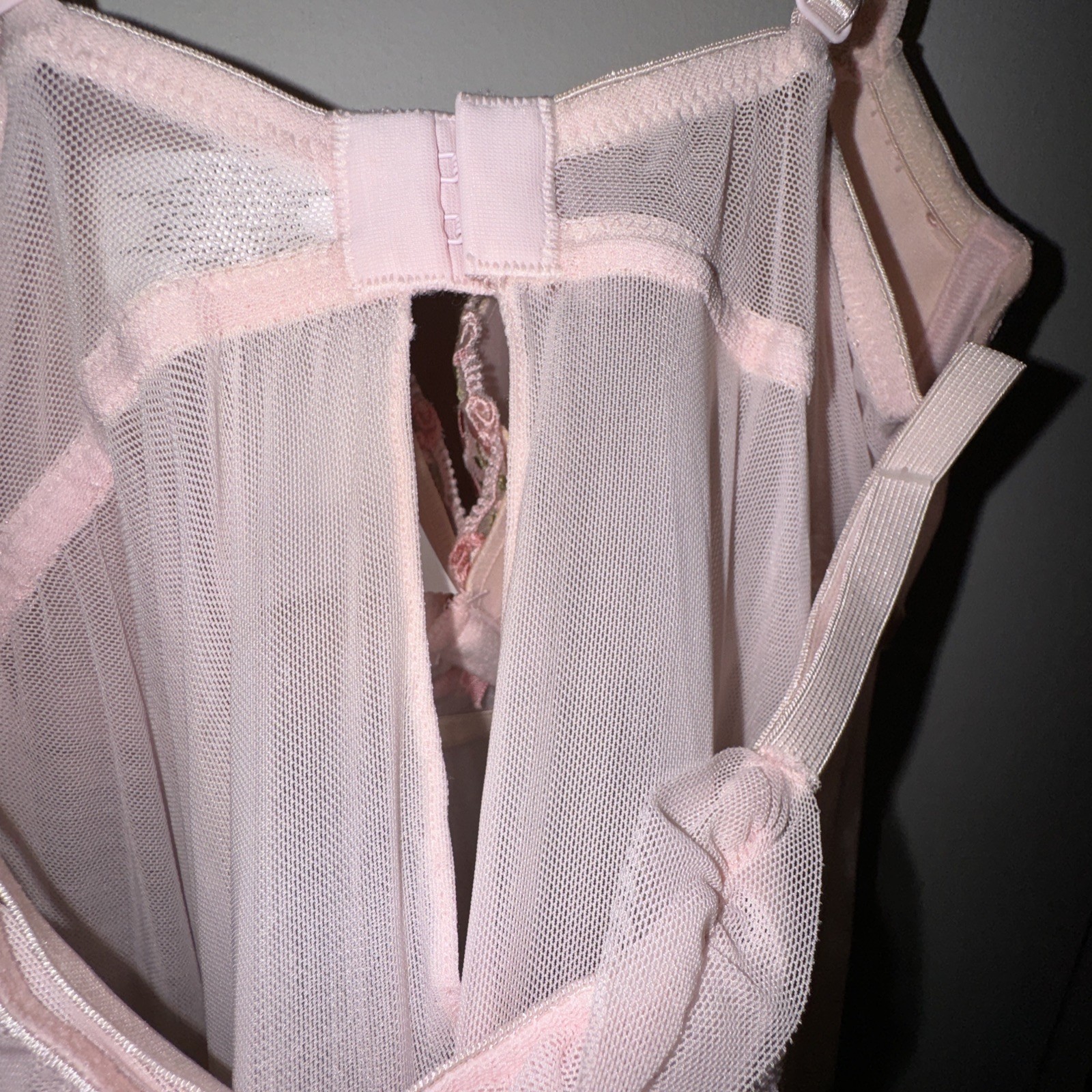 Enchanted Nightie Lingerie 2Pc Sheer Embroidered Flowers Pink Sexy Women’s S