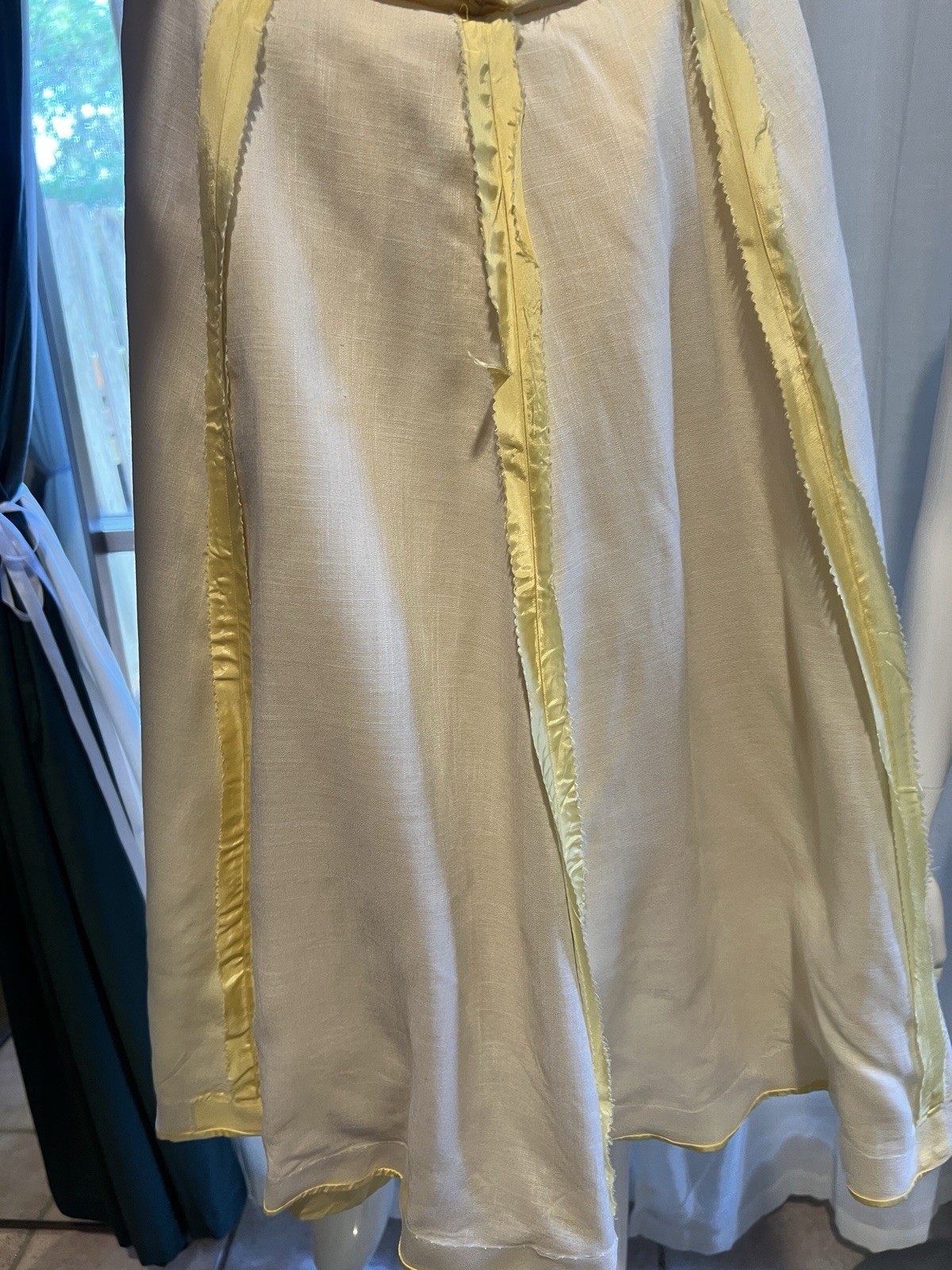 Vintage Buttercream Lined Yellow Strapless Satin Darted Boned Bust Circle Dress