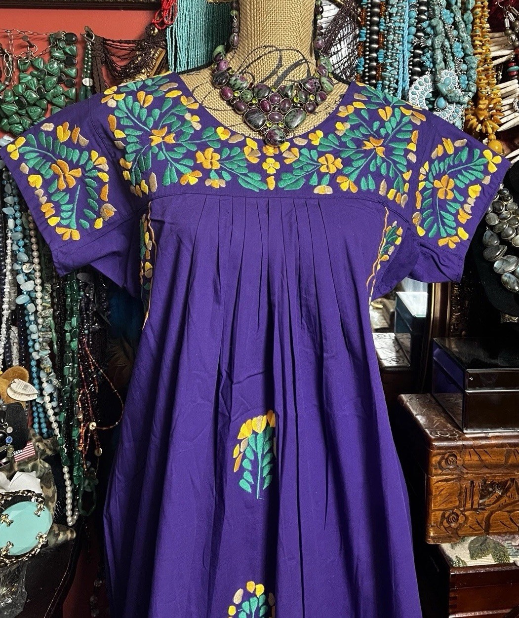 Beautiful Mexican Oaxacan Deep Purple With Multi Colored Embroidery M/L