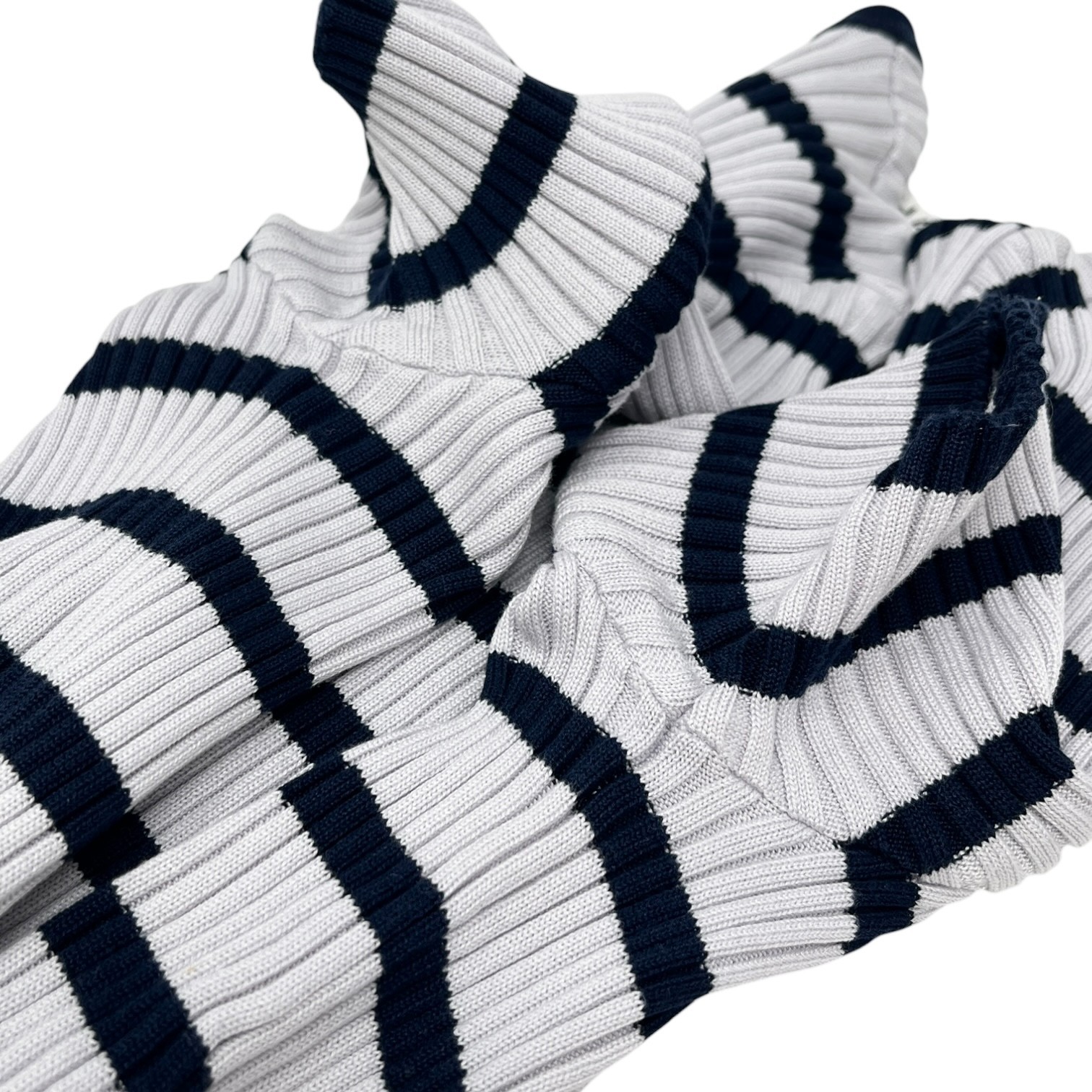 CHANEL Vintage 98P CC Logo Stripe Rib Knit T-shirt Top #40 Blue Cotton 902587