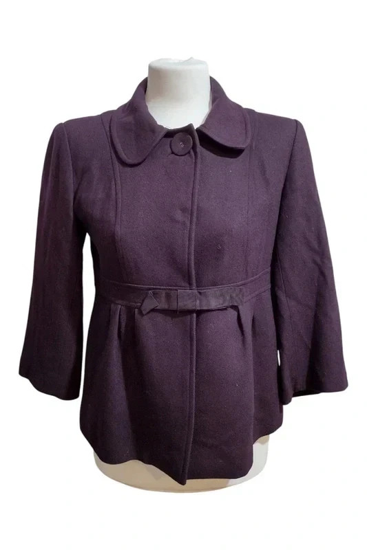 Vintage Wool Blend Short Coat Purple Plum Bow Ribbon Retro Cottagecore Jackie O