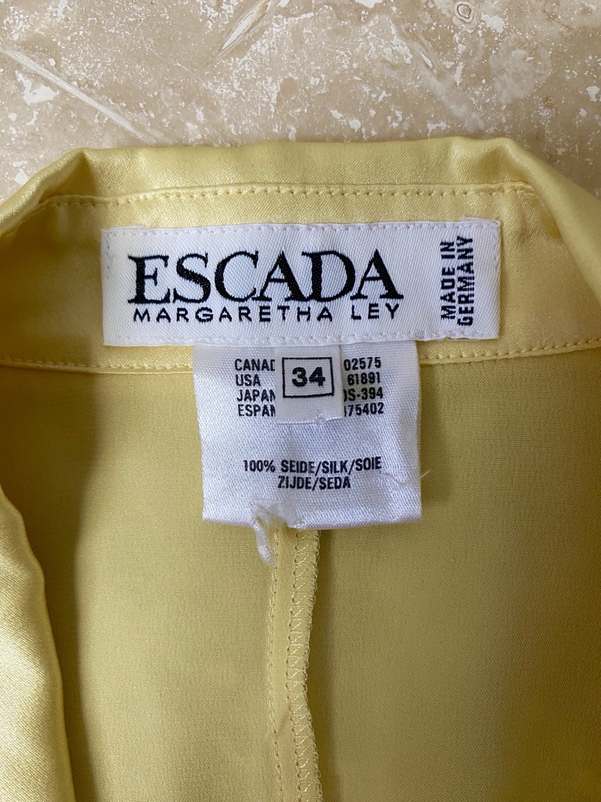Gorgeous Vintage Escada by Margaretha Rey Canary Yellow Silk Blouse, Size 34