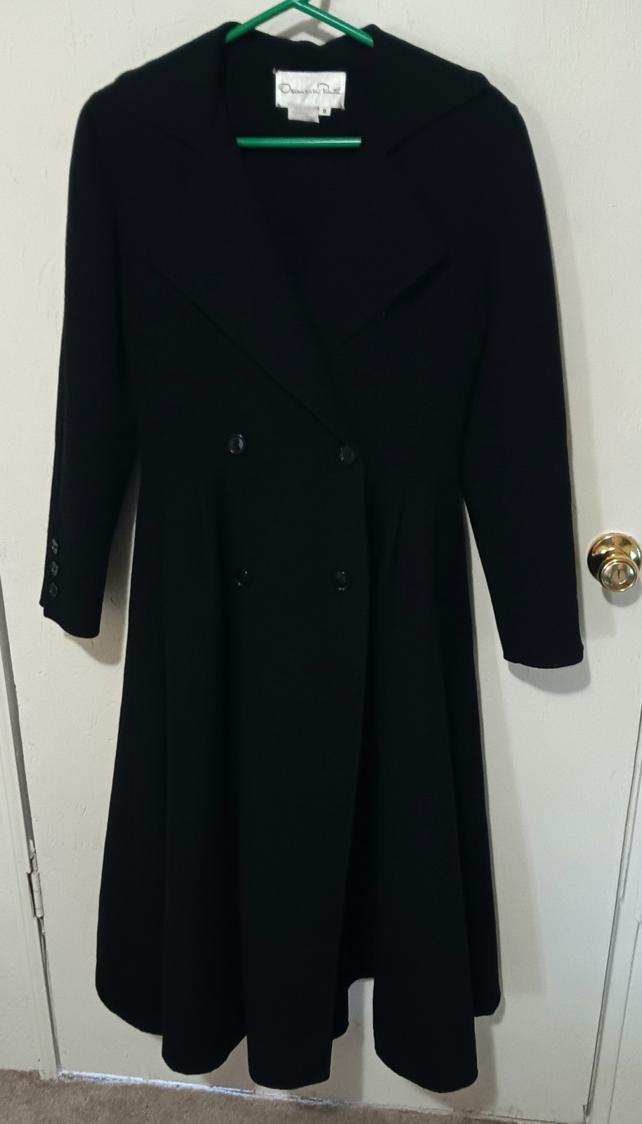 Oscar de la Renta 90s Black Wool Long Pea Coat Gothic Victorian Full Skirt