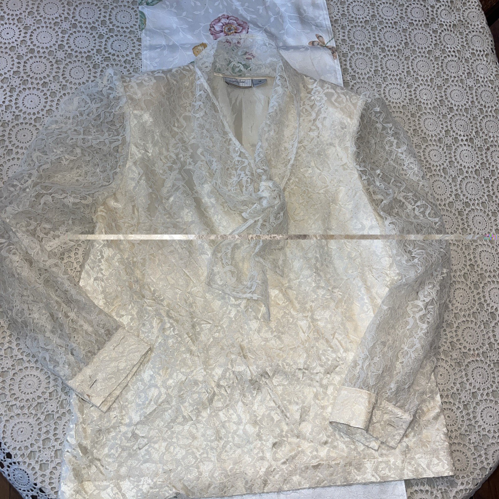 Vintage Ivory Lace Blouse Jacqueline Ferrar 1980s Victorian Size 14 Romantic