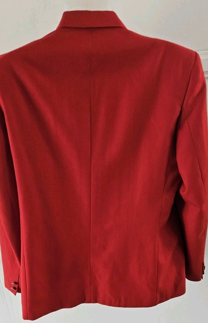 Vintage Burberrys&rsquo; Patrick James Cherry Red Double Breasted Wool Blazer Sz Lrg