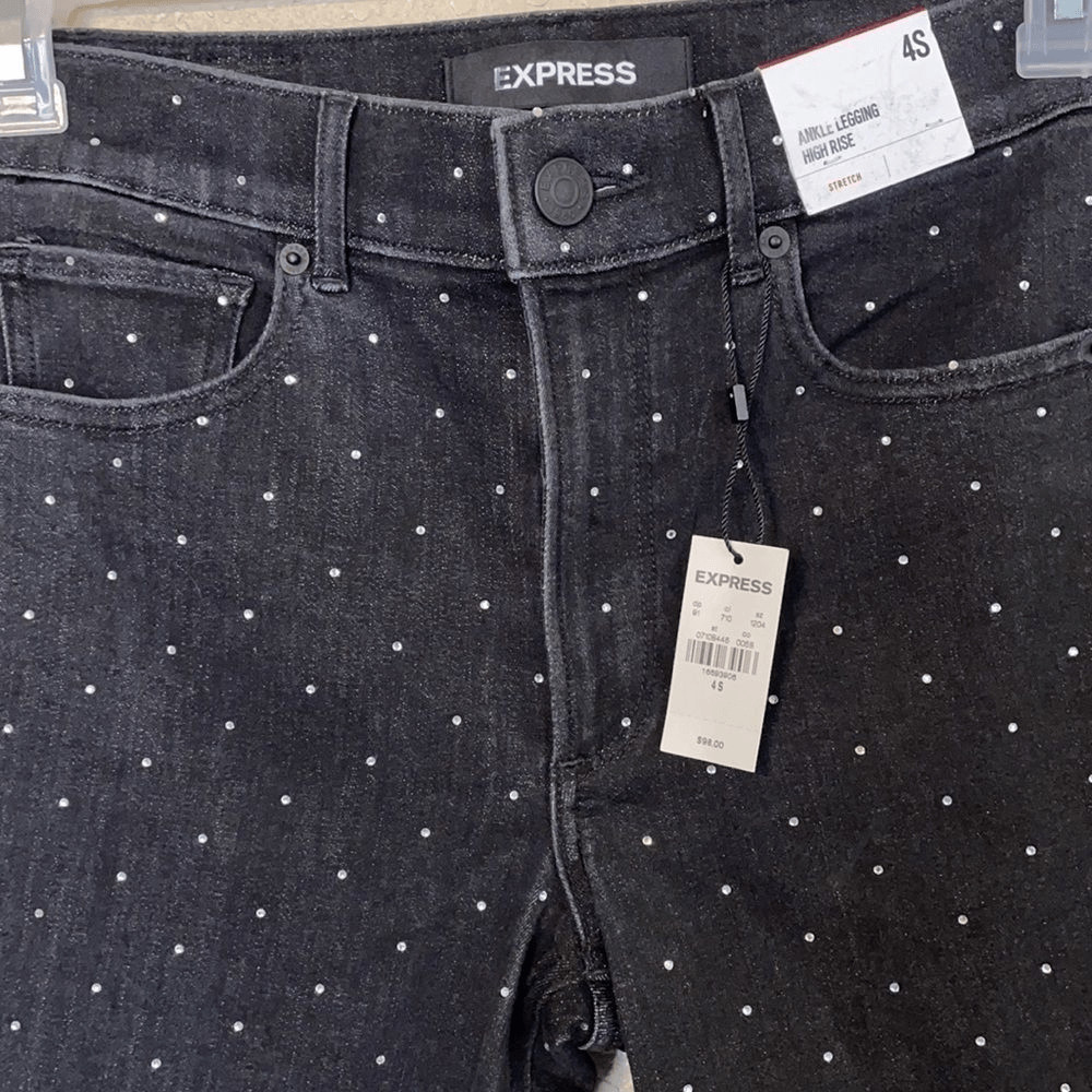 Express Black Rhinestone High Rise Ankle Skinny Jeans 4 Short NWT