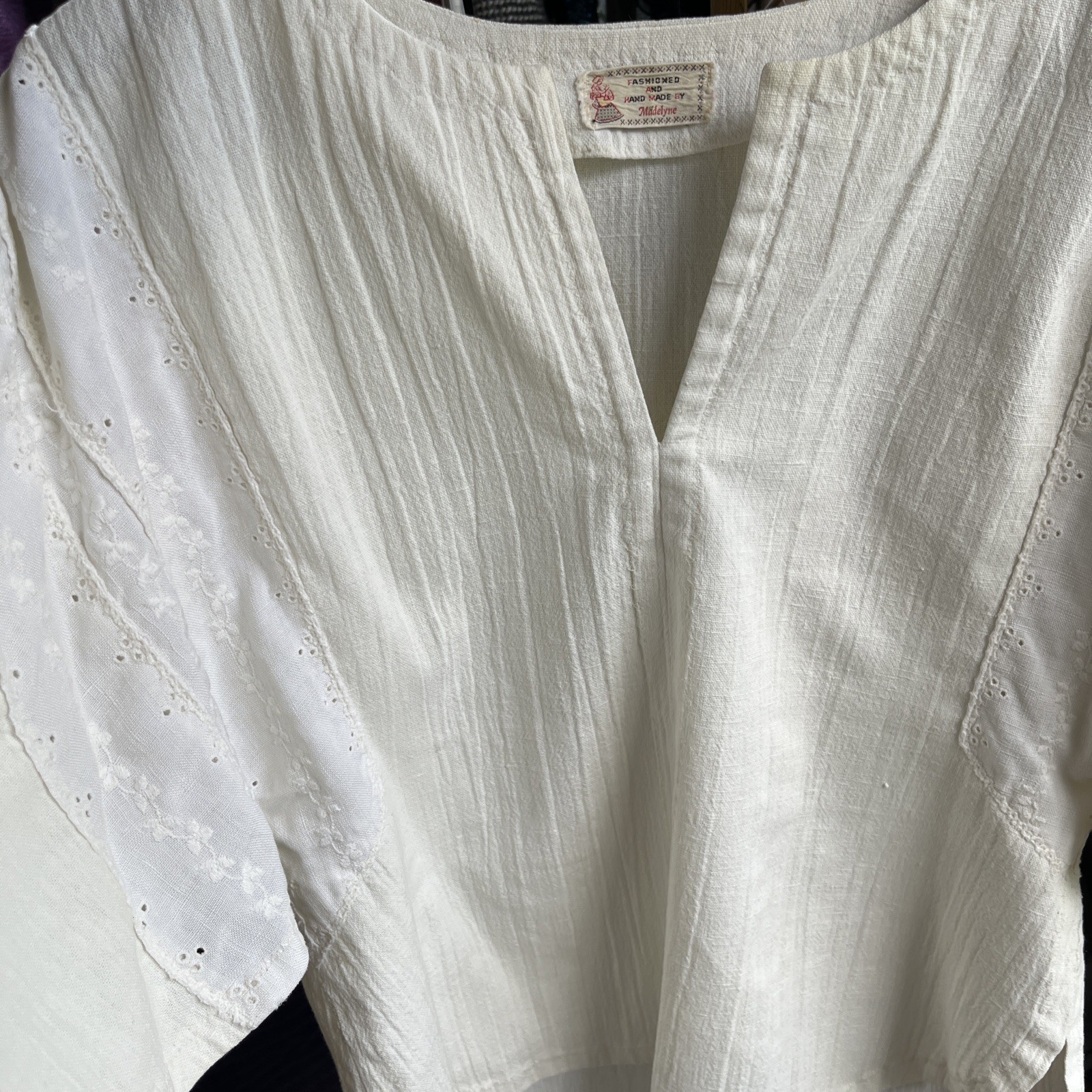 Vintage Fashioned And Handmade By Madelyne Cream Peasant Blouse Flutter Sleeve M